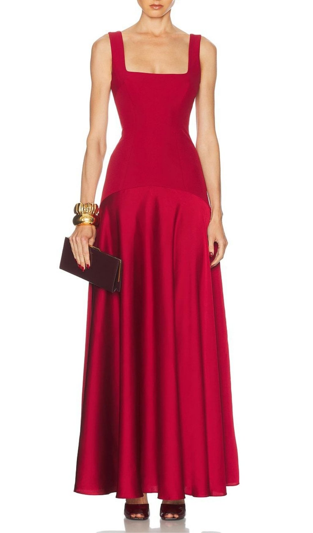 Kalista Red Square Neck Maxi Gown | Statement Evening Dress