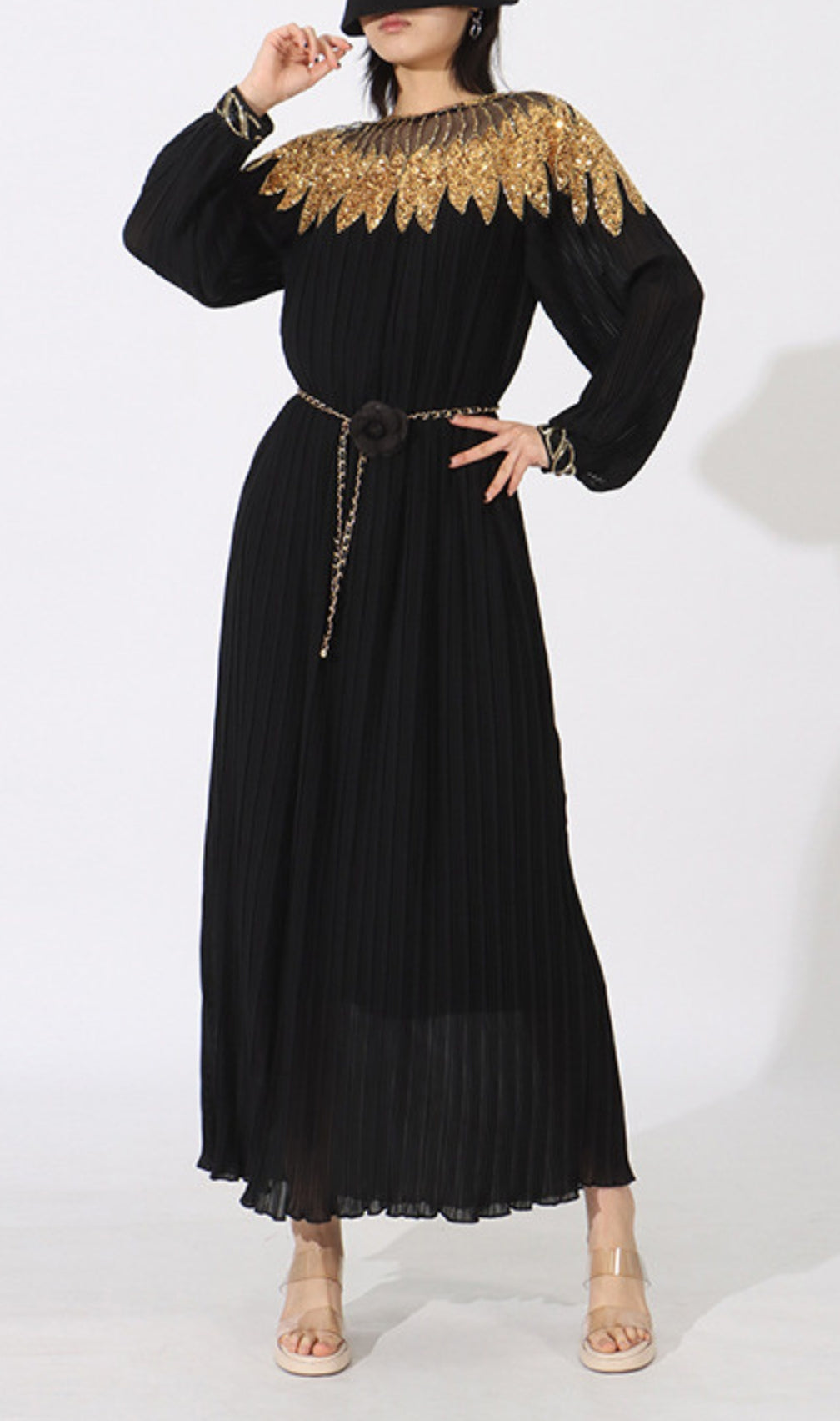 Emiliya Black Sequin Long Sleeve Maxi Dress