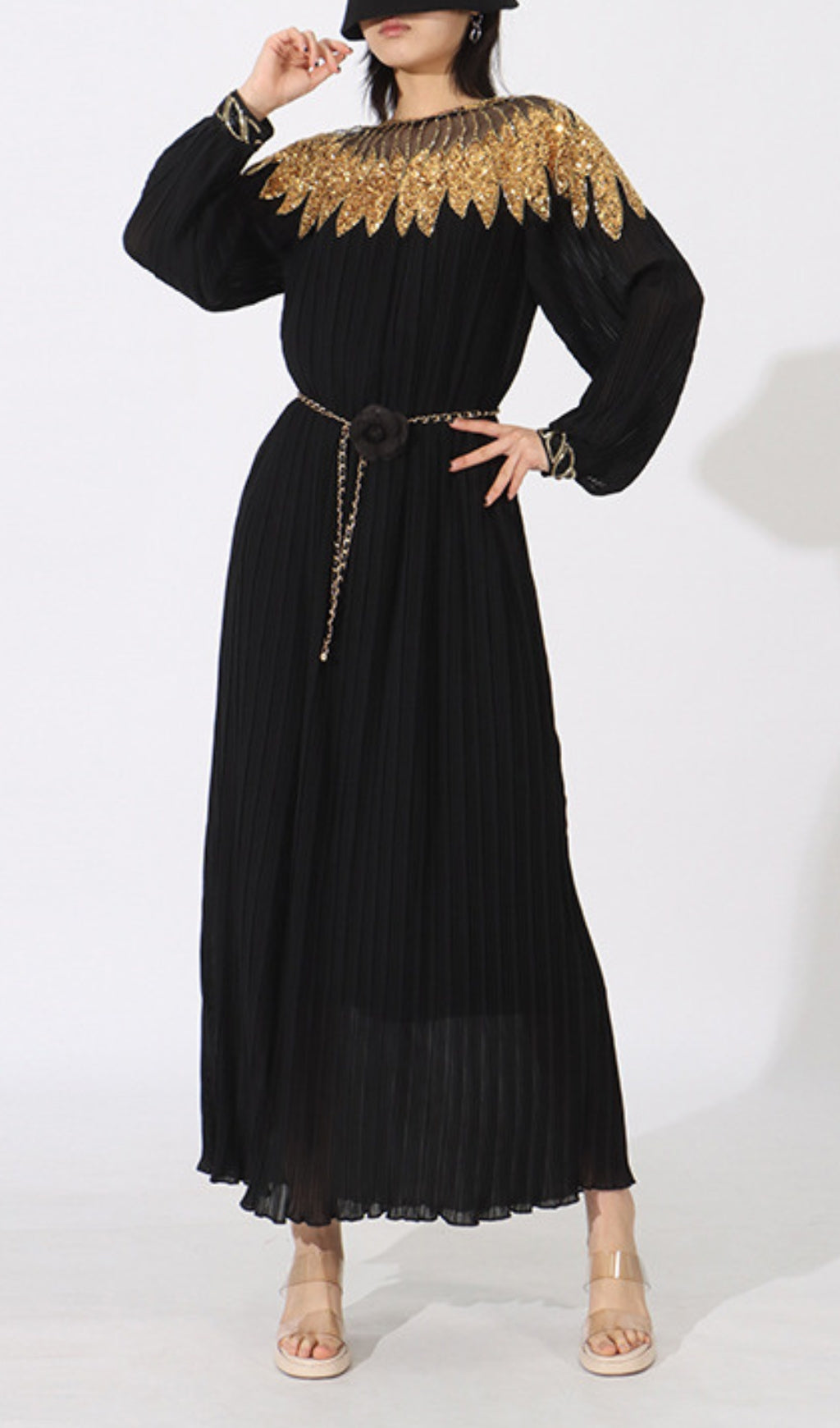 Emiliya Black Sequin Long Sleeve Maxi Dress