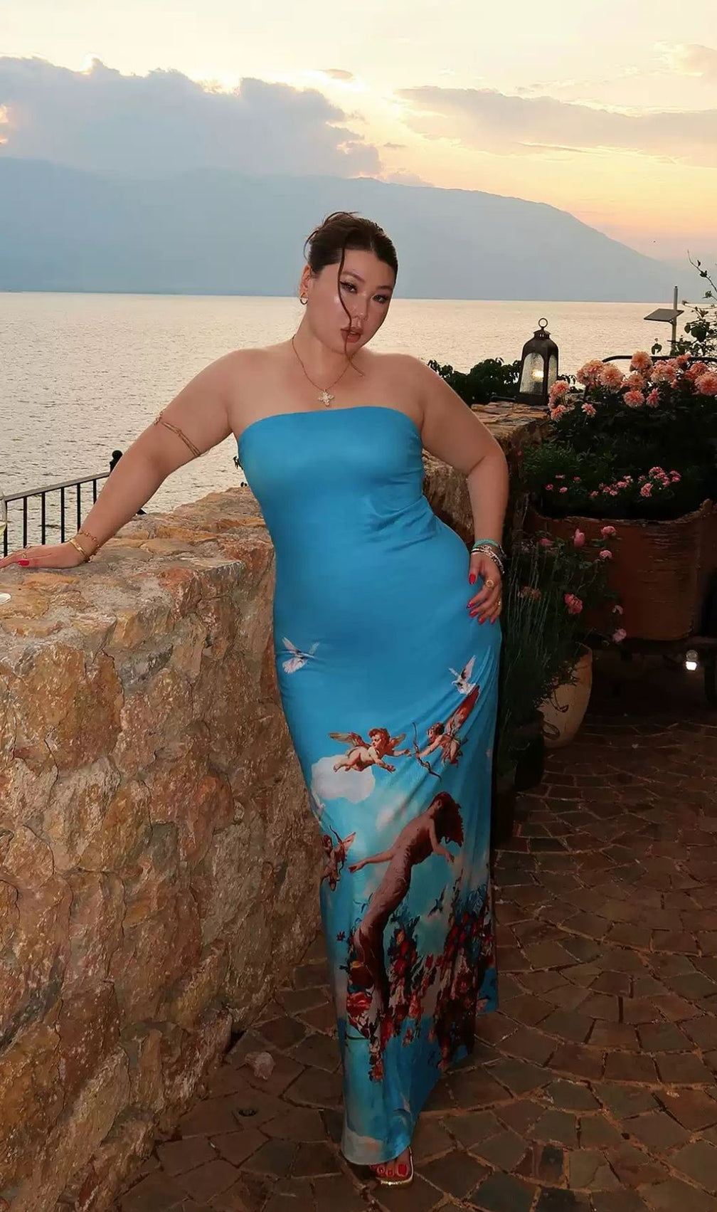 Lacie Blue Strapless Printed Plus Size Maxi Dress