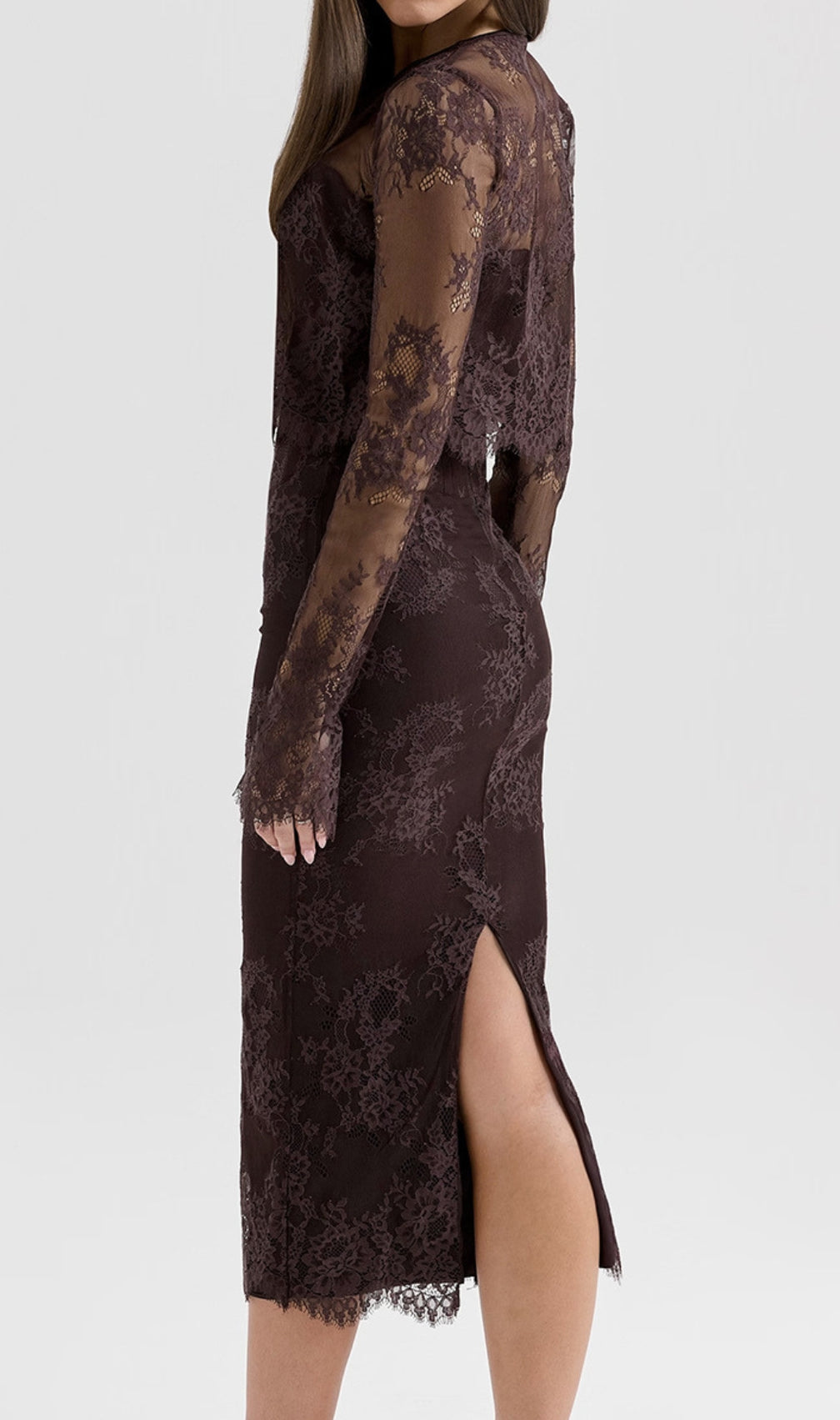 Deza Chocolate Lace Corset Midi Dress & Shawl