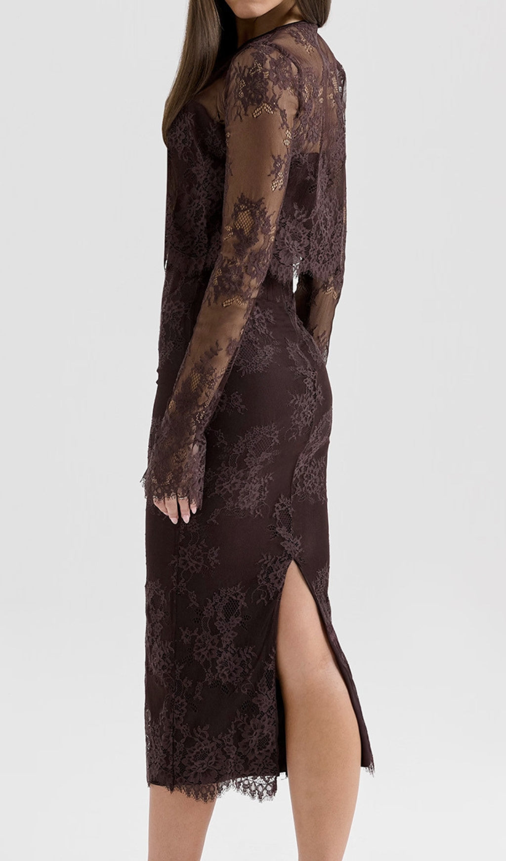 Deza Chocolate Lace Corset Midi Dress & Shawl