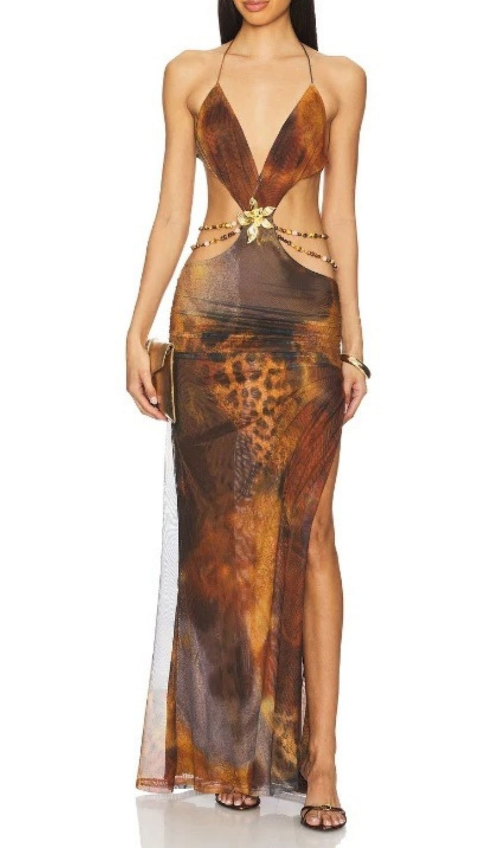 Kekona Halter Cutout Maxi Dress | Exotic Print & Glamorous Chain Detail