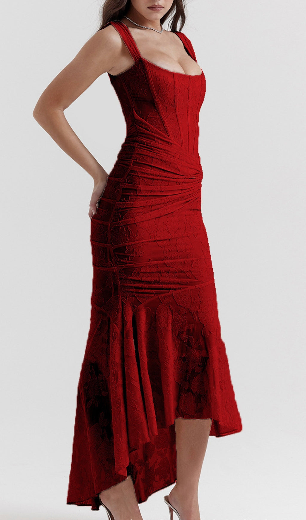 Anaëlle Red Floral Corset Maxi Dress