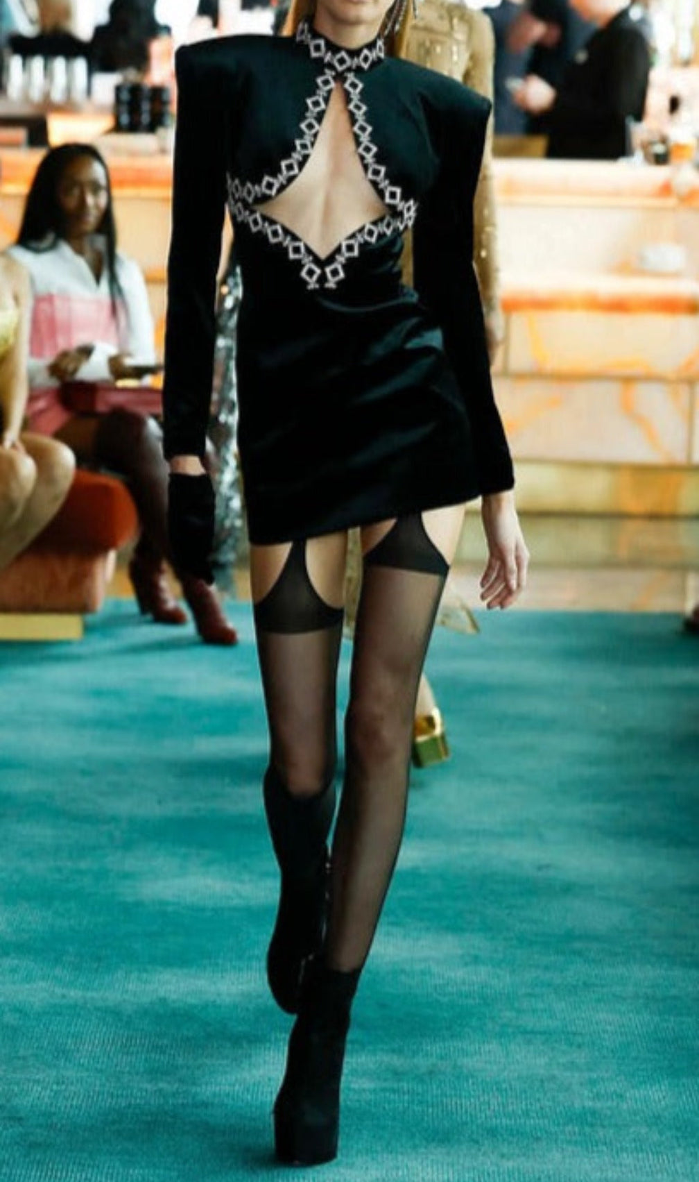 Ansa Black Cutout Diamonds Mini Dress