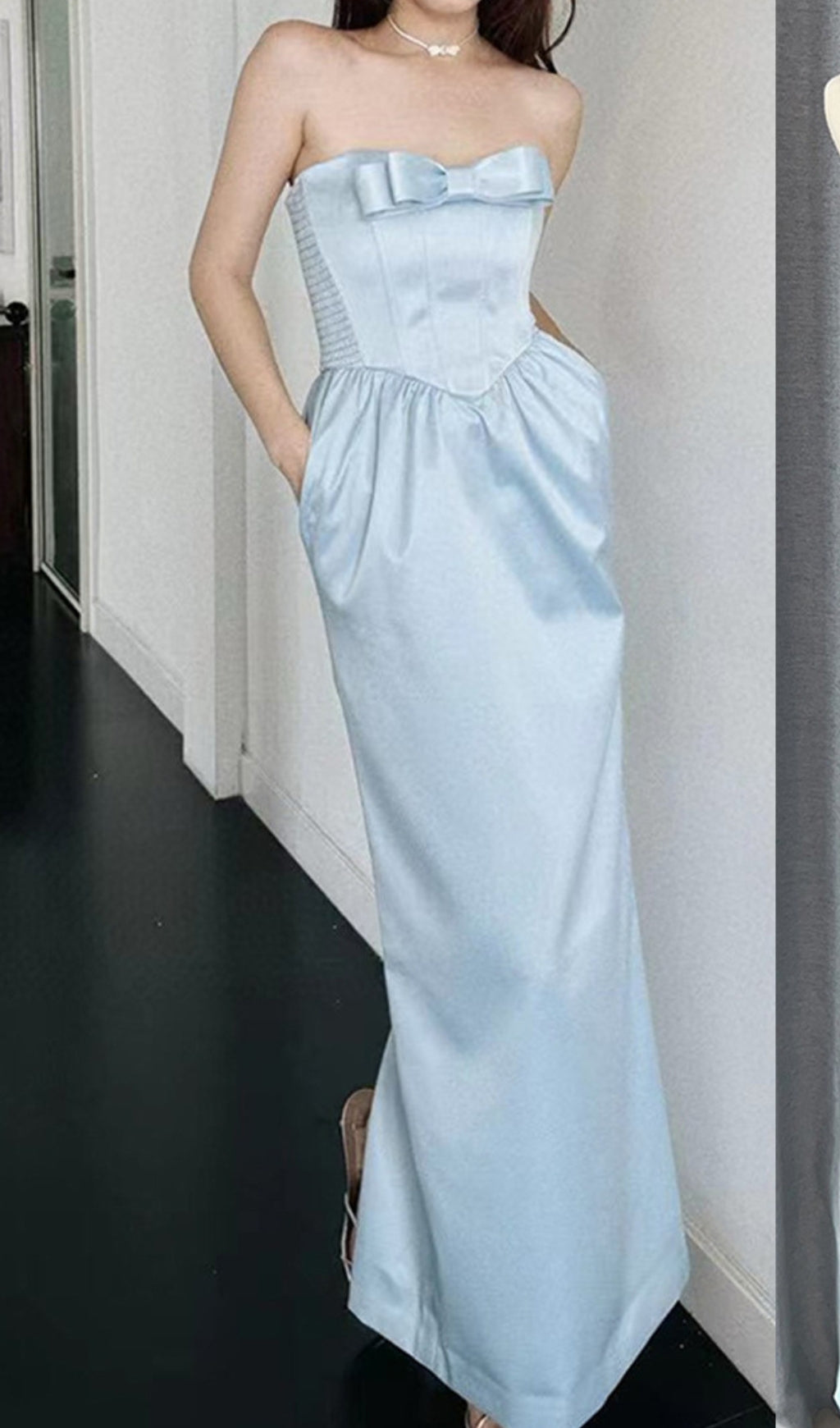 Daithí Strapless Bow Corset Maxi Dress