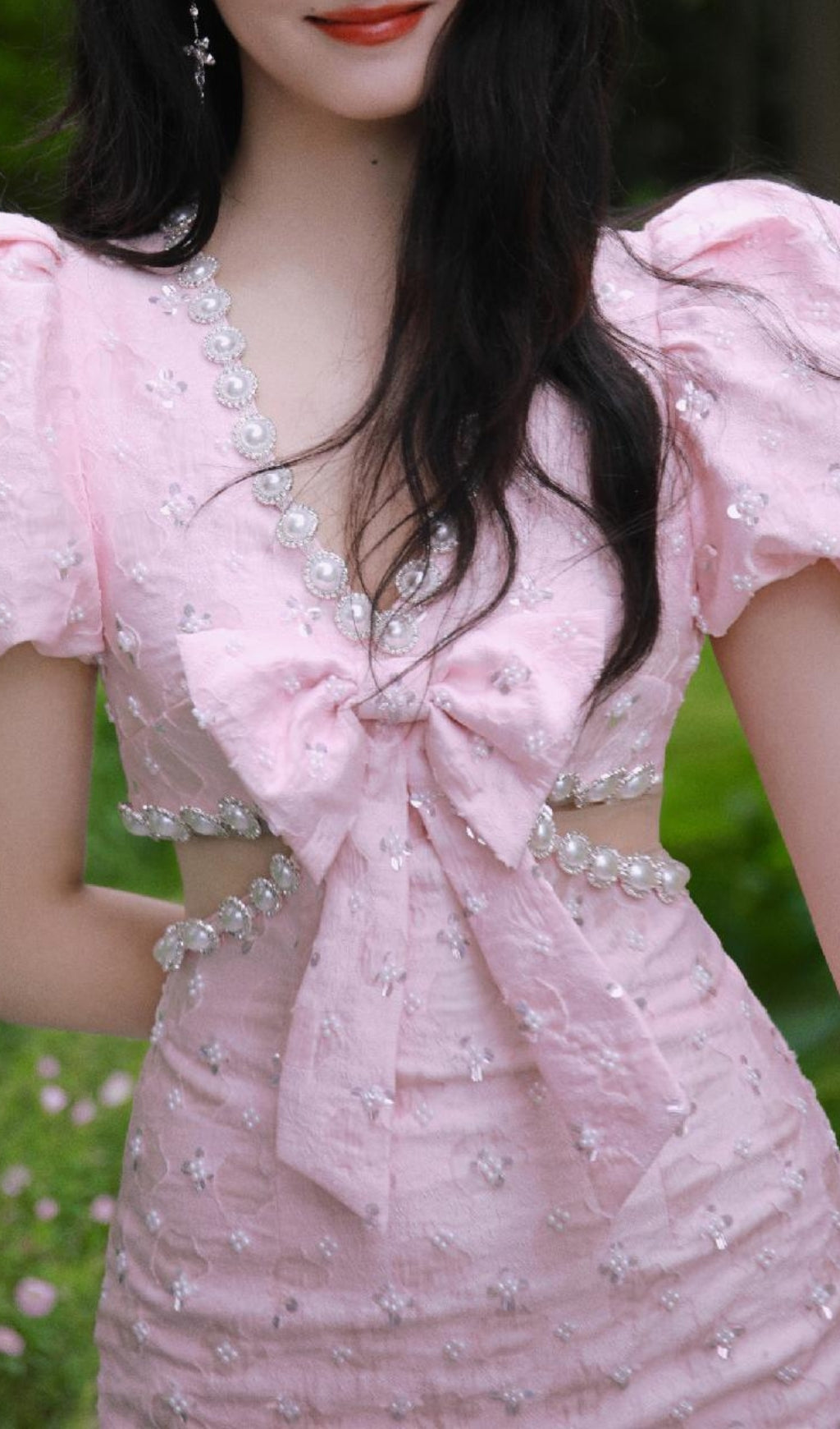 Ataret Pearl Bow Mini Dress