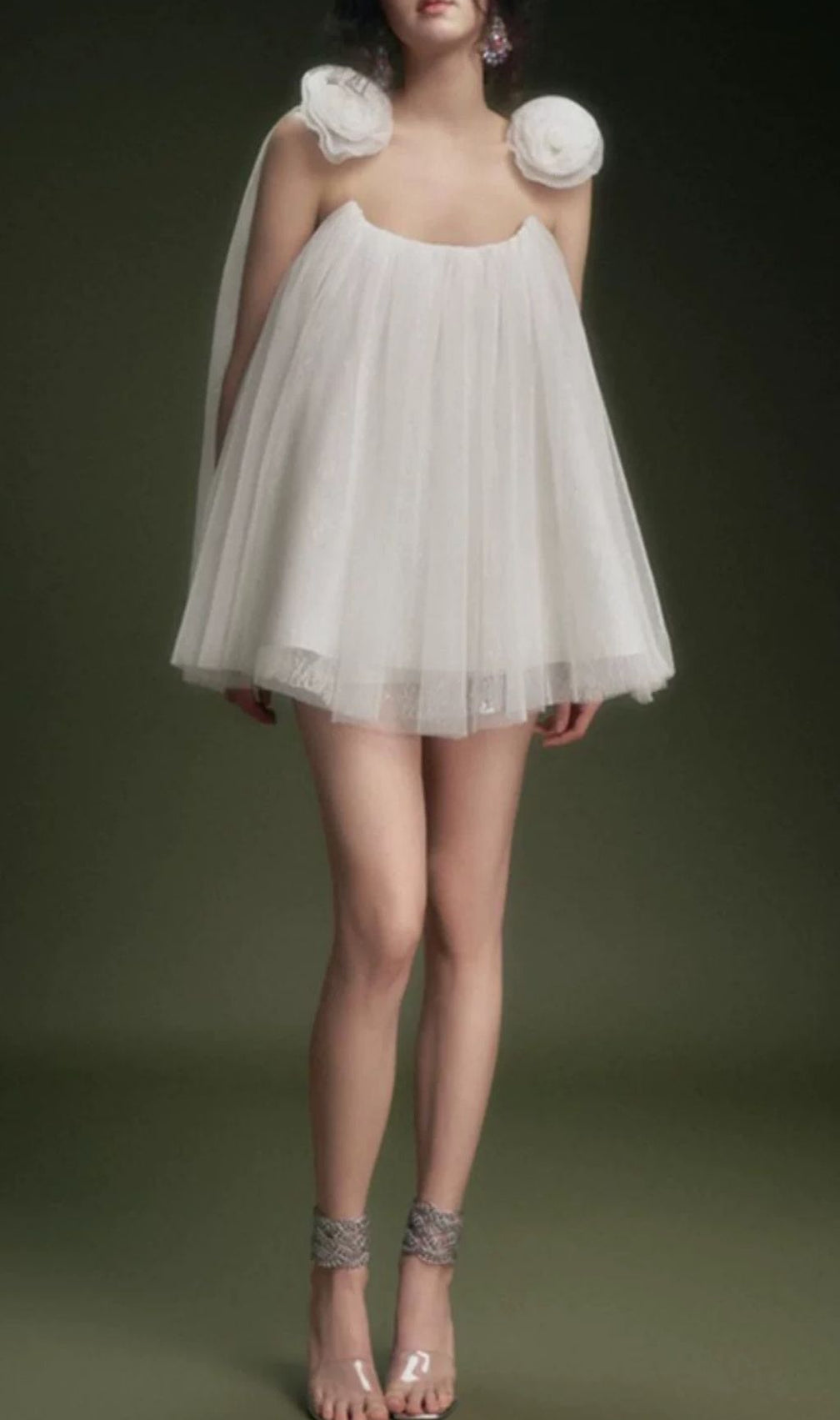 Lanier White Flower Mesh Mini Dress