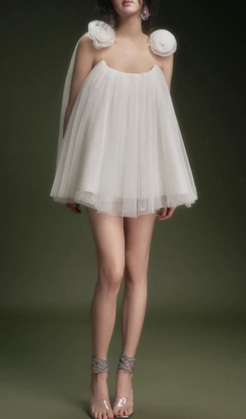 Lanier White Flower Mesh Mini Dress