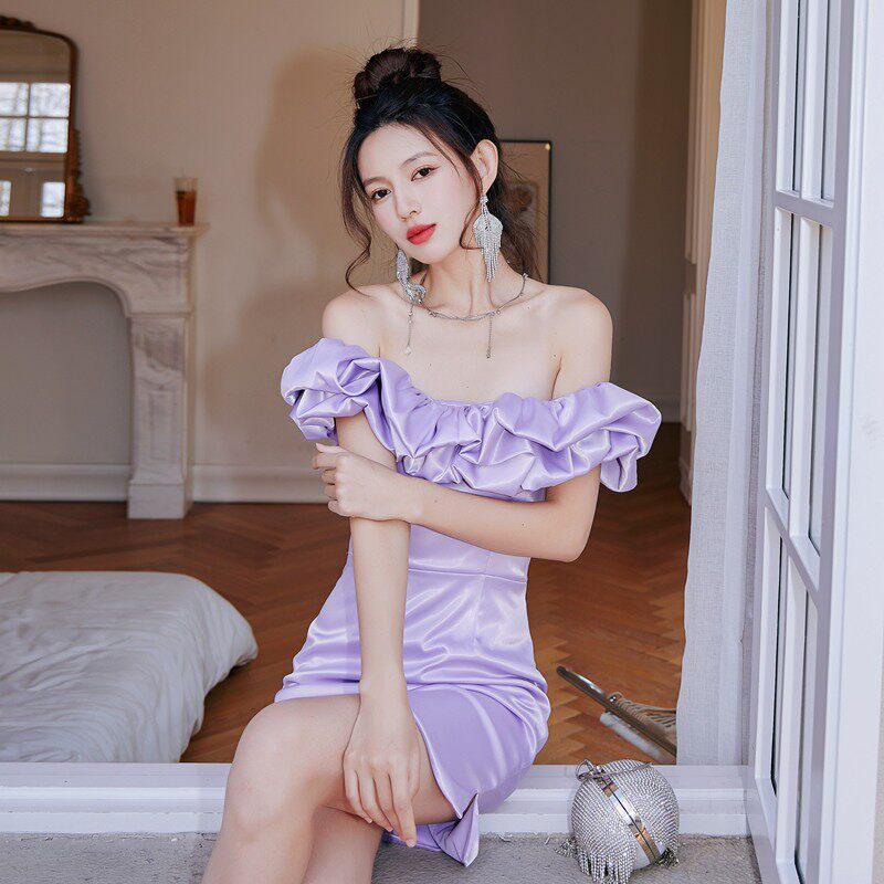 Dolores Ruffle Strapless mini Dress-purple
