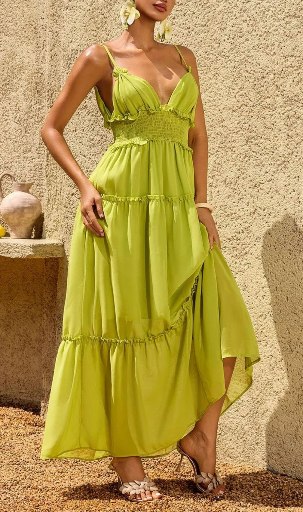 Saelvion Spaghetti Maxi Dress In Chartreuse