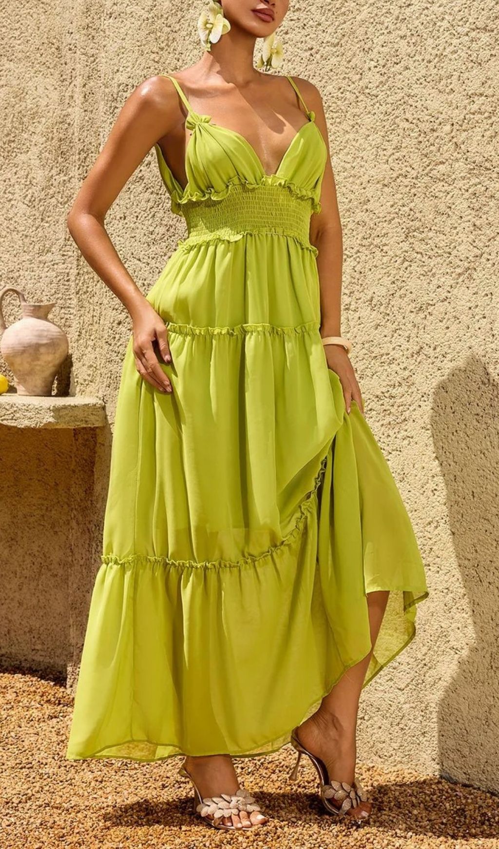 Saelvion Spaghetti Maxi Dress In Chartreuse