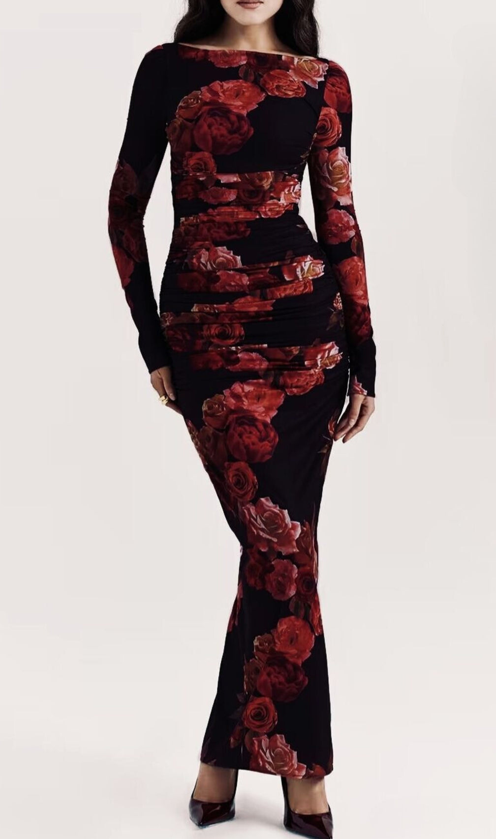 Chanda Long Sleeve Flower Printed Maxi Dress