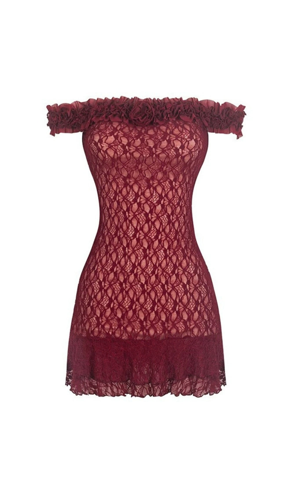 Eilika Red Flower Lace Mini Dress