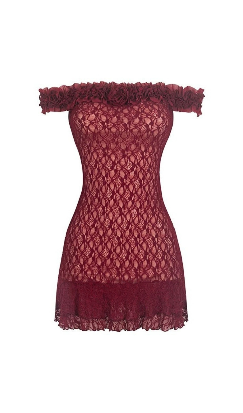 Eilika Red Flower Lace Mini Dress