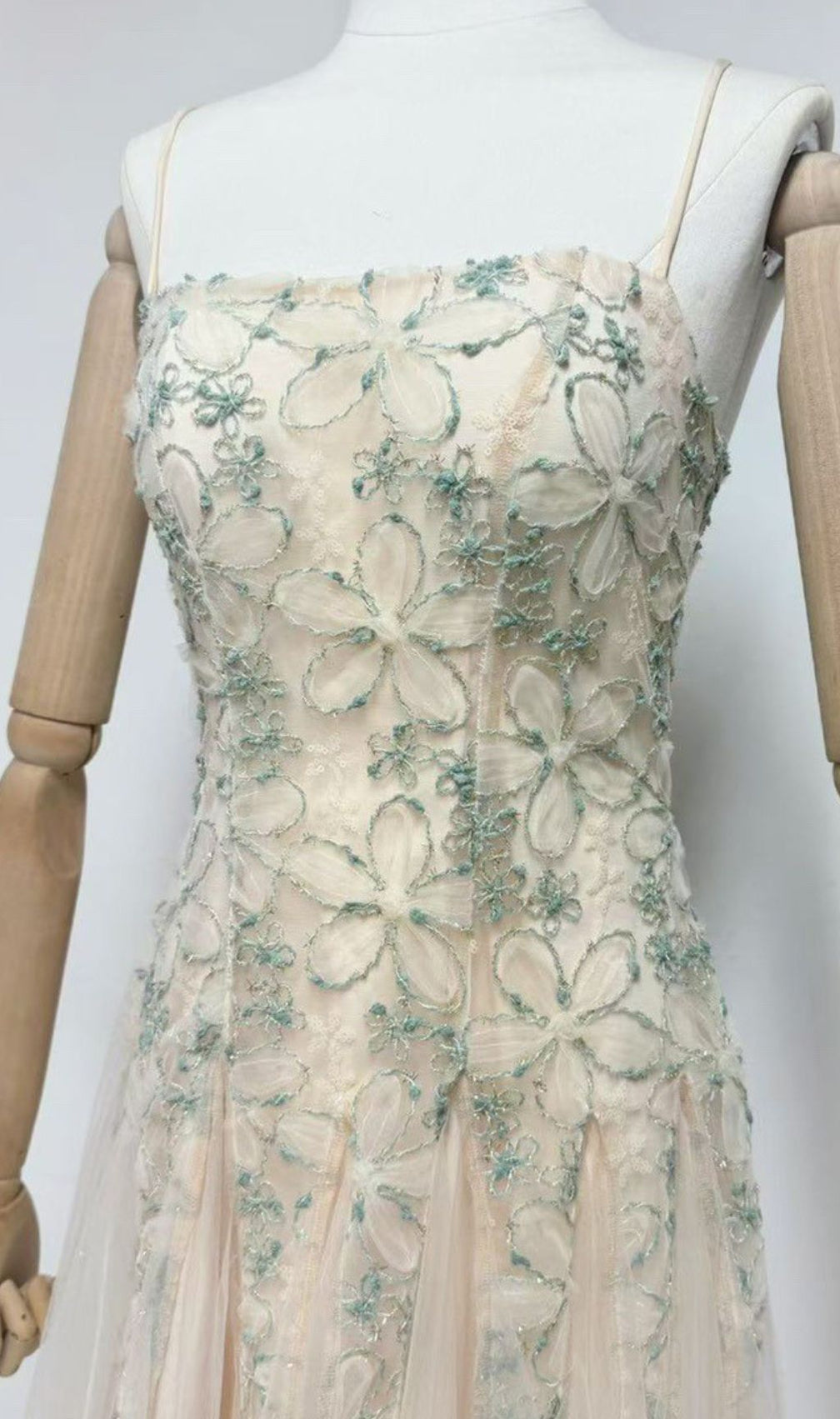 Gustave Strappy Flower Embroidery Mesh Maxi Dress