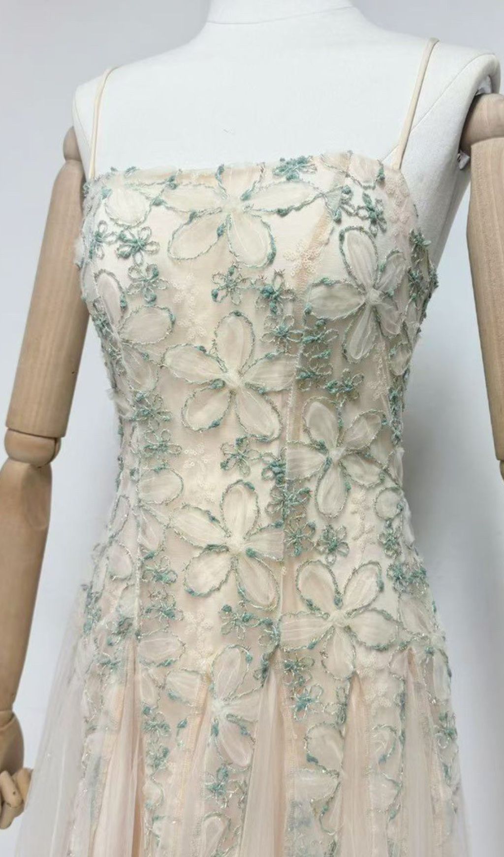 Gustave Strappy Flower Embroidery Mesh Maxi Dress