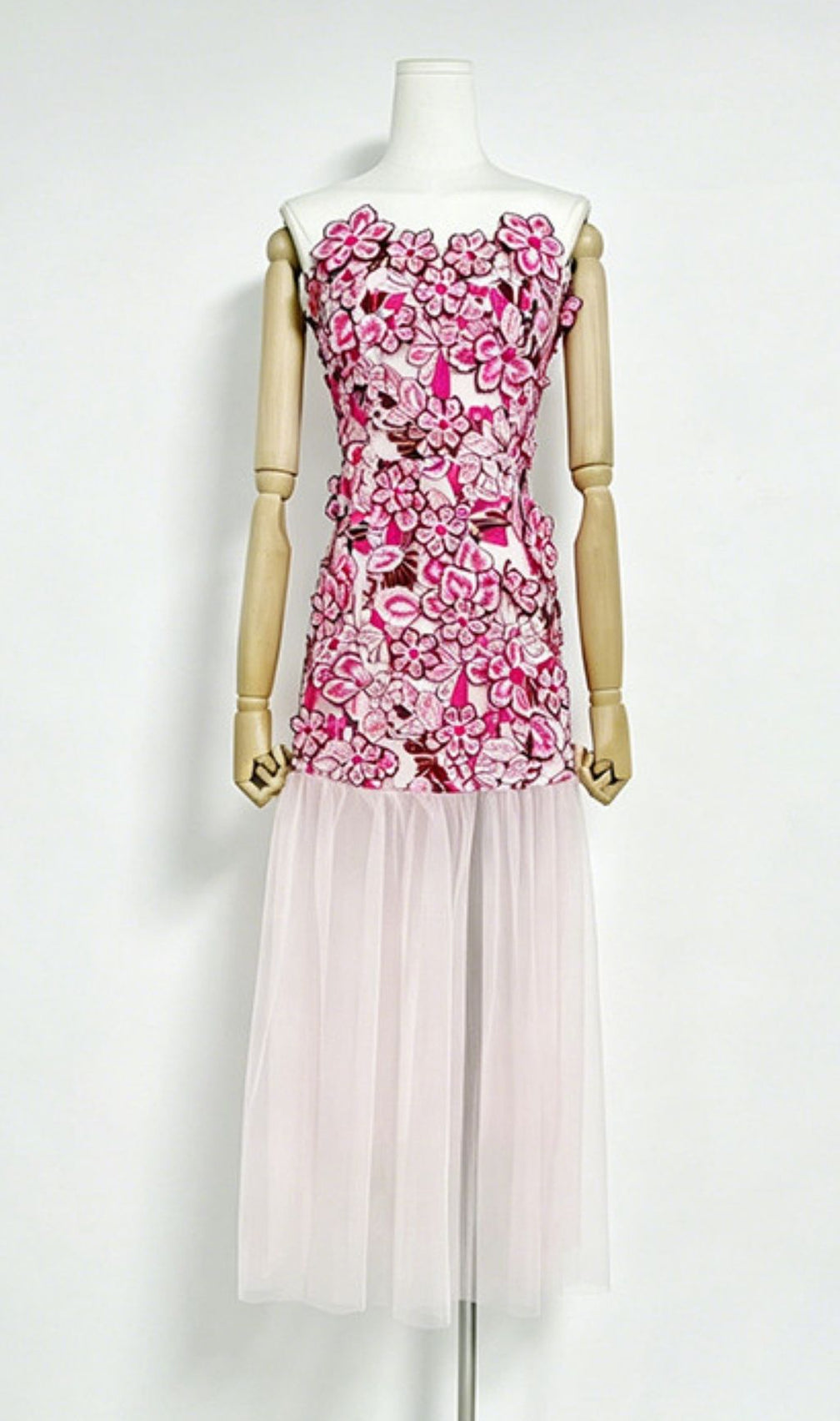 Kismet Pink 3D Flower Mesh Maxi Dress