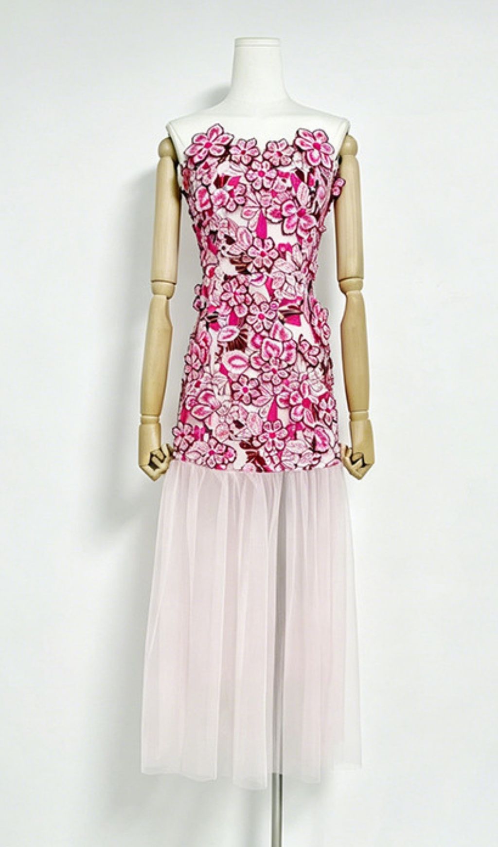 Kismet Pink 3D Flower Mesh Maxi Dress