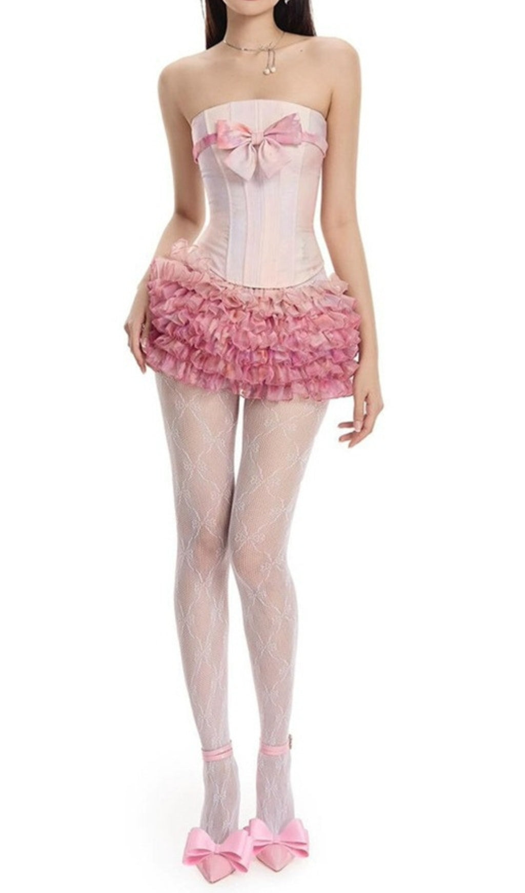 Dalili Pink Corset Top & Skirt Set
