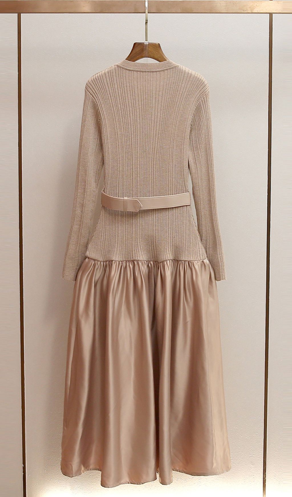 Glamorous Jetje Gold Shimmer Knit & Satin Belted Midi Dress