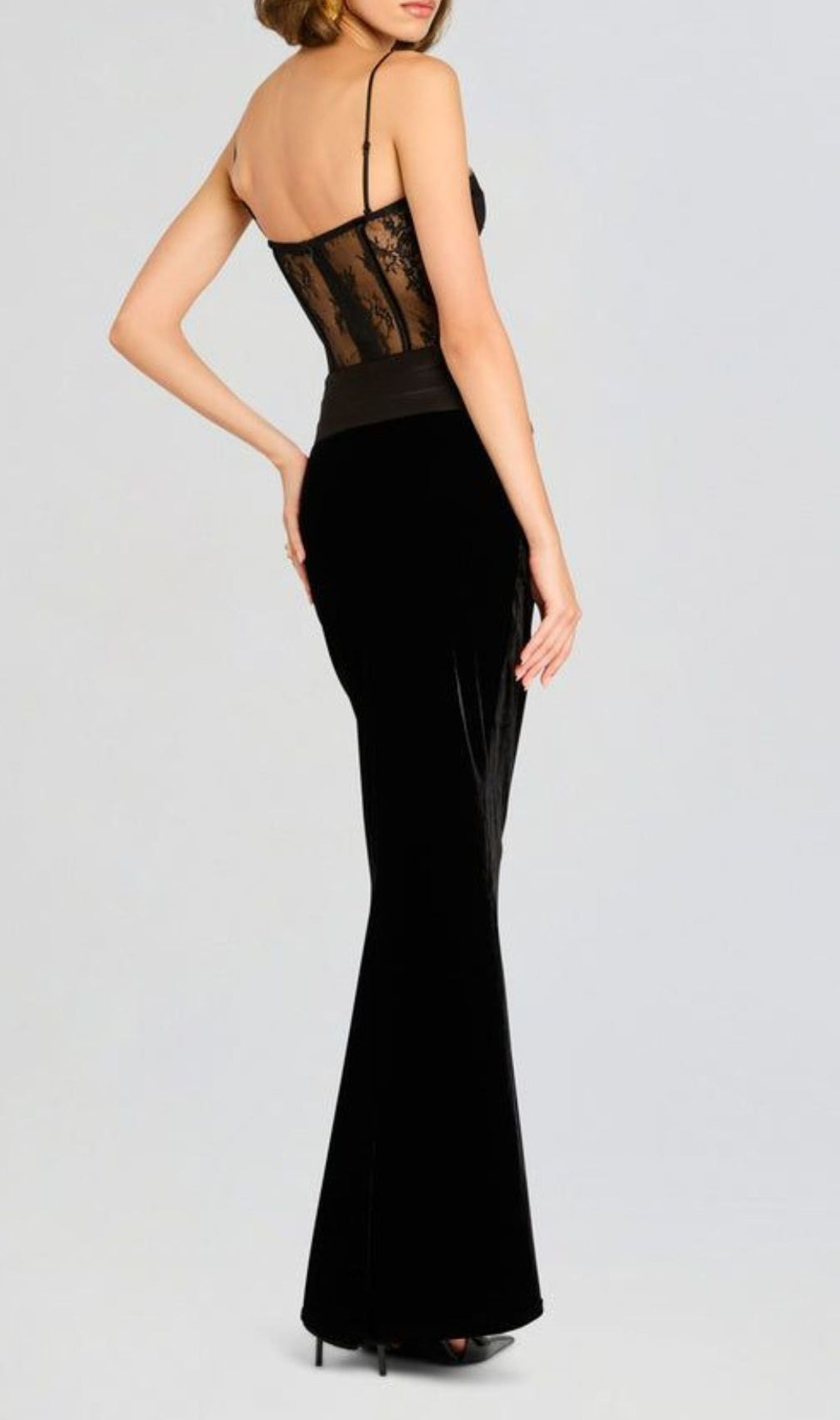 Fantasia Black Lace Corset Maxi Dress