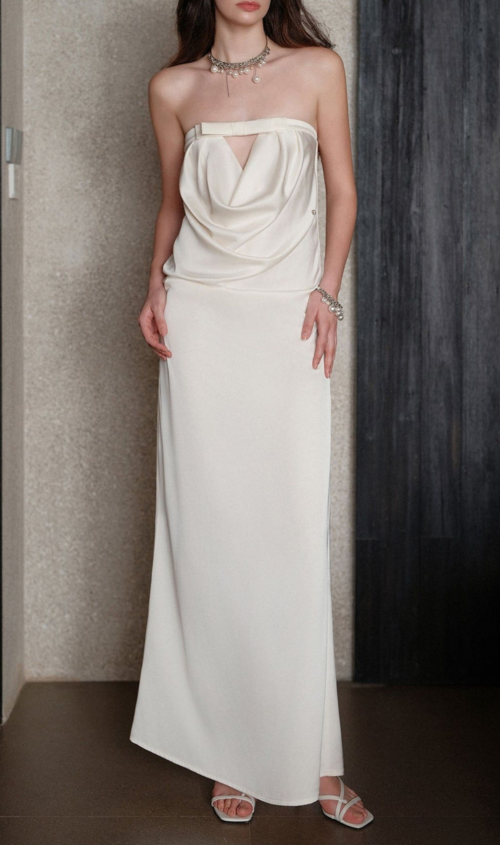 Khadija Draped Strapless White Maxi Dress - Elegant Summer Gown