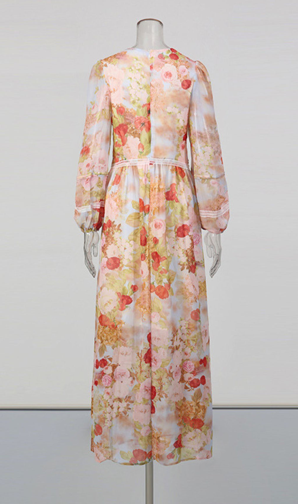 Jeana Elegant Floral Chiffon Maxi Dress - Romantic Long Sleeve Gown