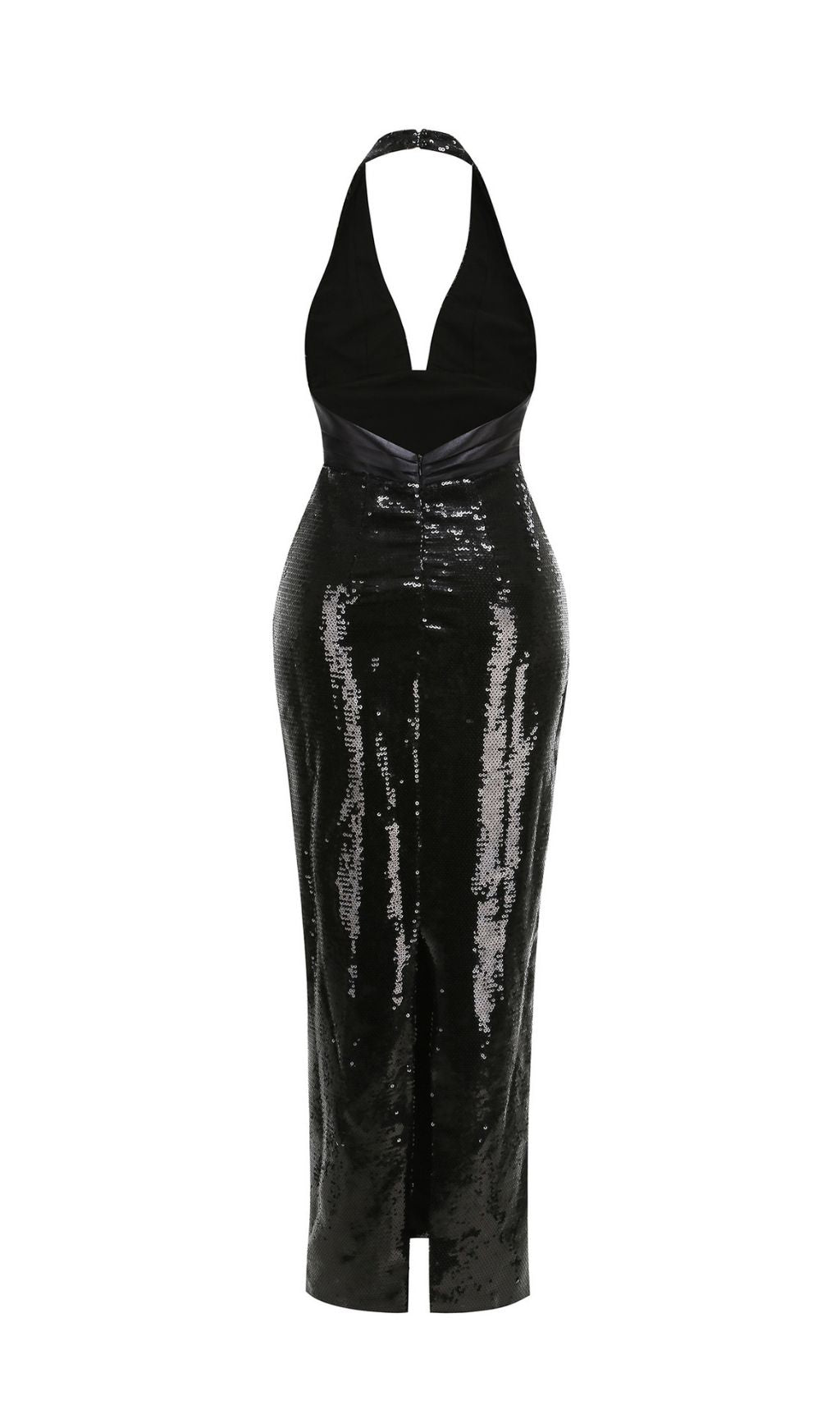 Keva Dazzling Black Sequin Halter Maxi Dress | Red Carpet Glamour Gown