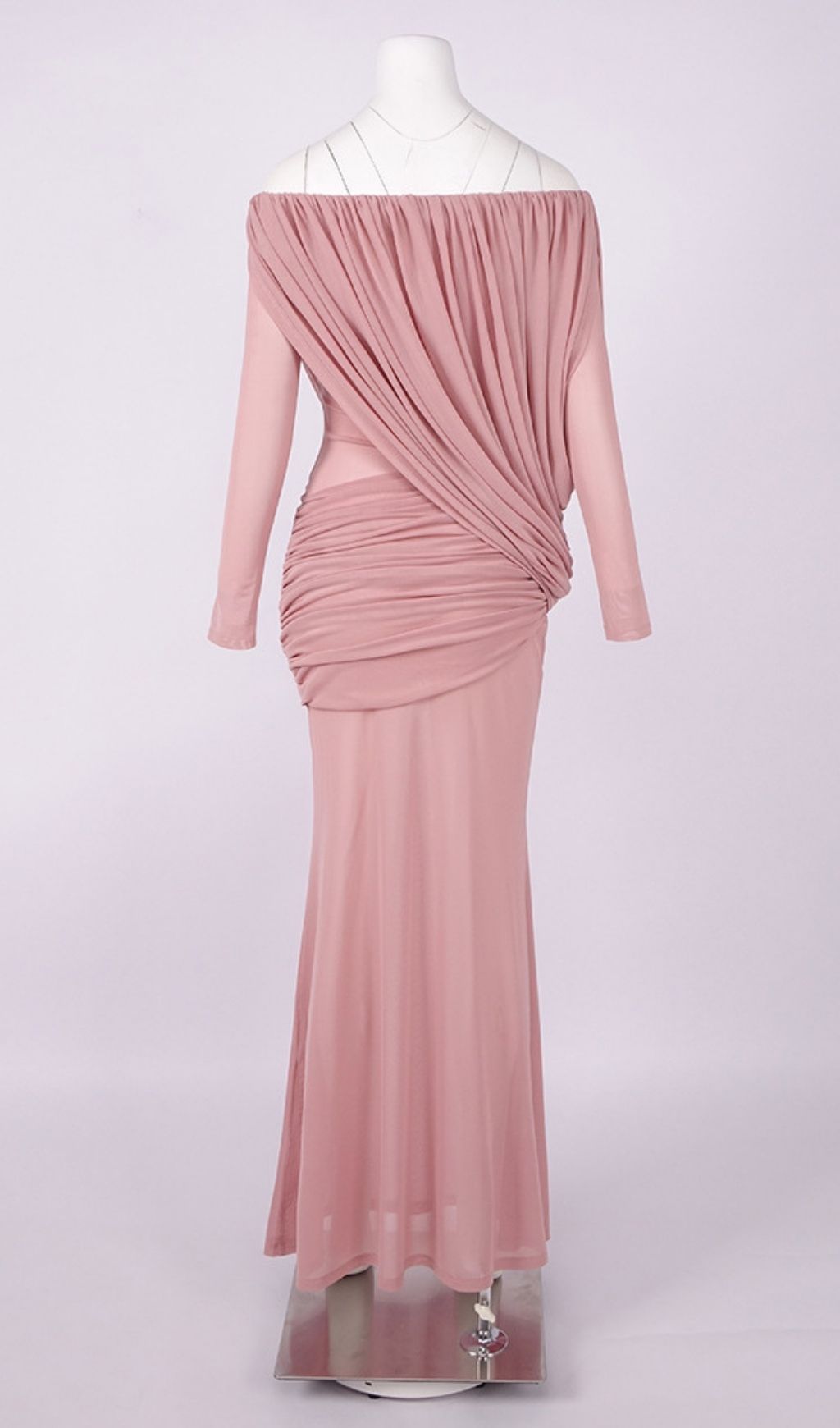 Keely Elegant Off-Shoulder Long Sleeve Mesh Maxi Dress | Evening Gala Gown