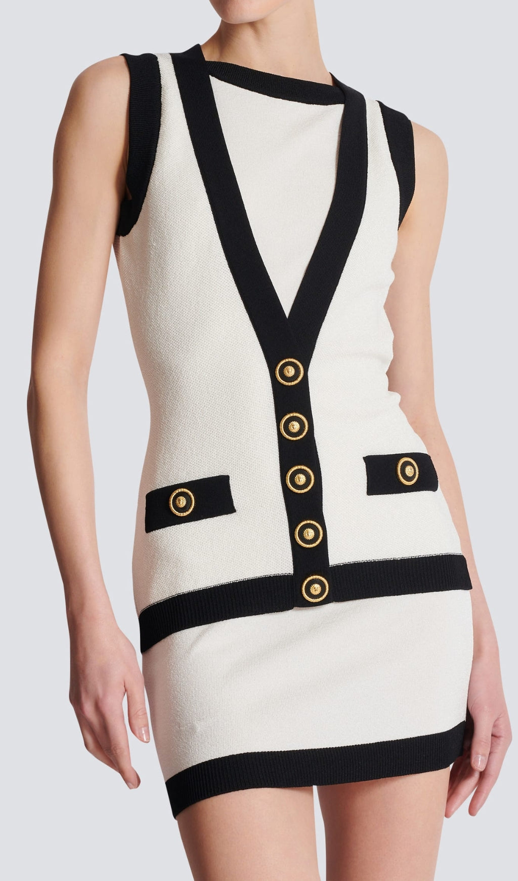Clorinda White Button Mini Bandage Dress