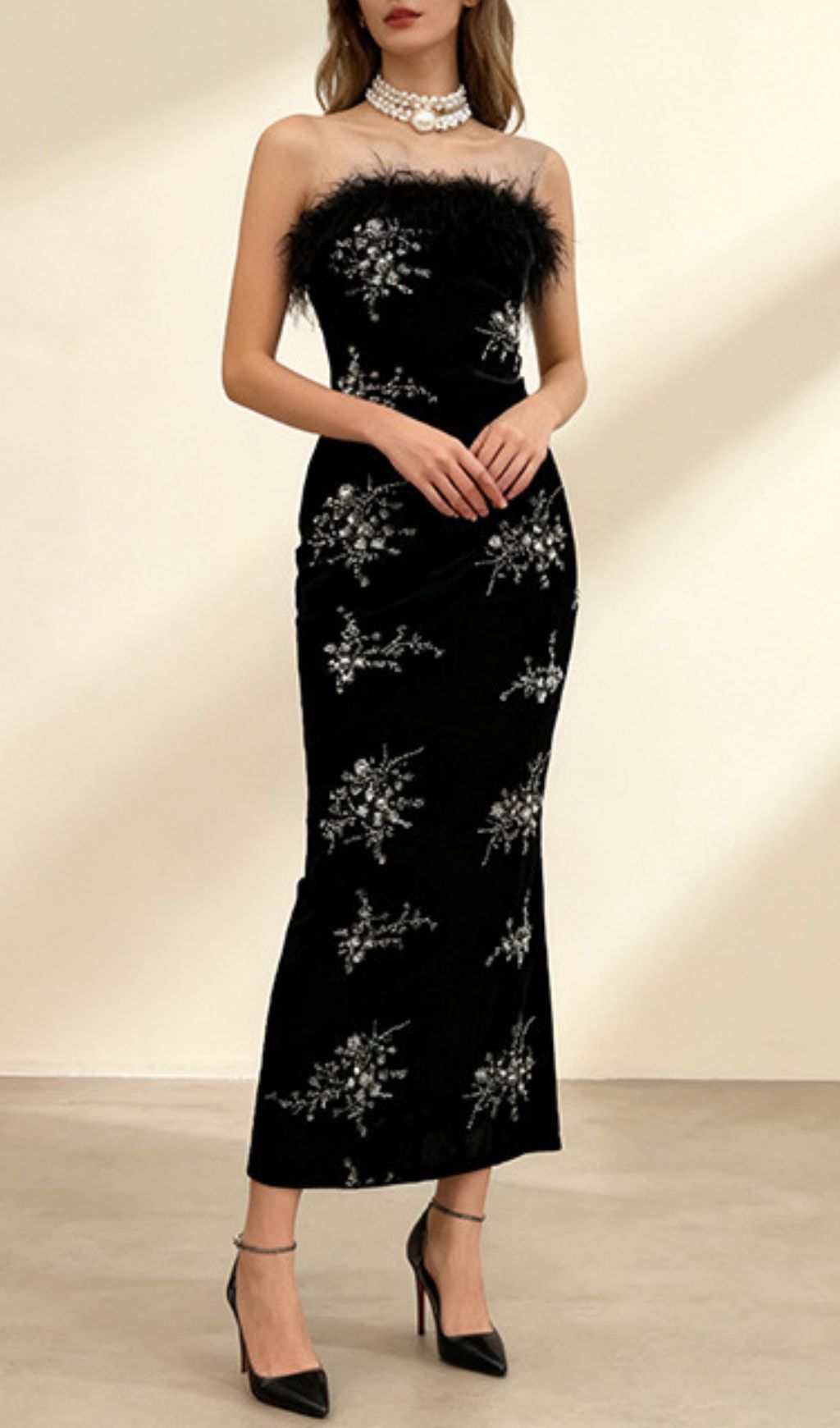 Inanna Black Strapless Sequin Maxi Dress