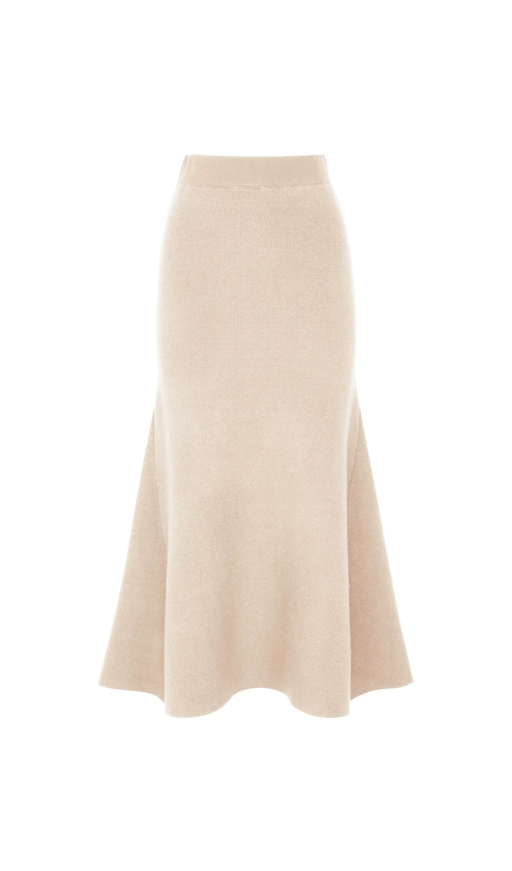 Jie Luxe Knit Embellished Cardigan & Flared Skirt Set - Effortless Apricot Chic