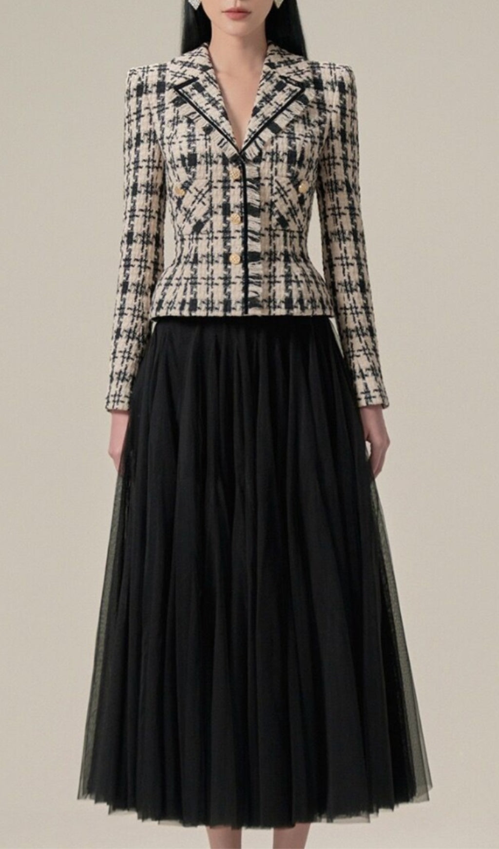Allyson Plaid Mesh Skirt Suit