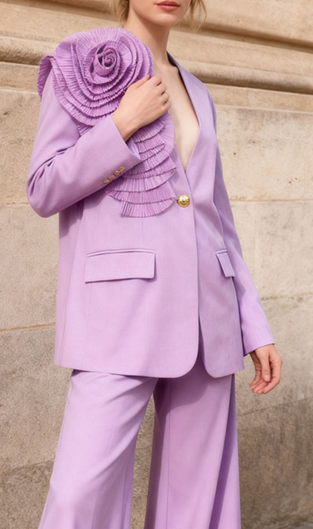 Idella Statement Pleated Flower Blazer - Chic Lavender Tailored Jacket