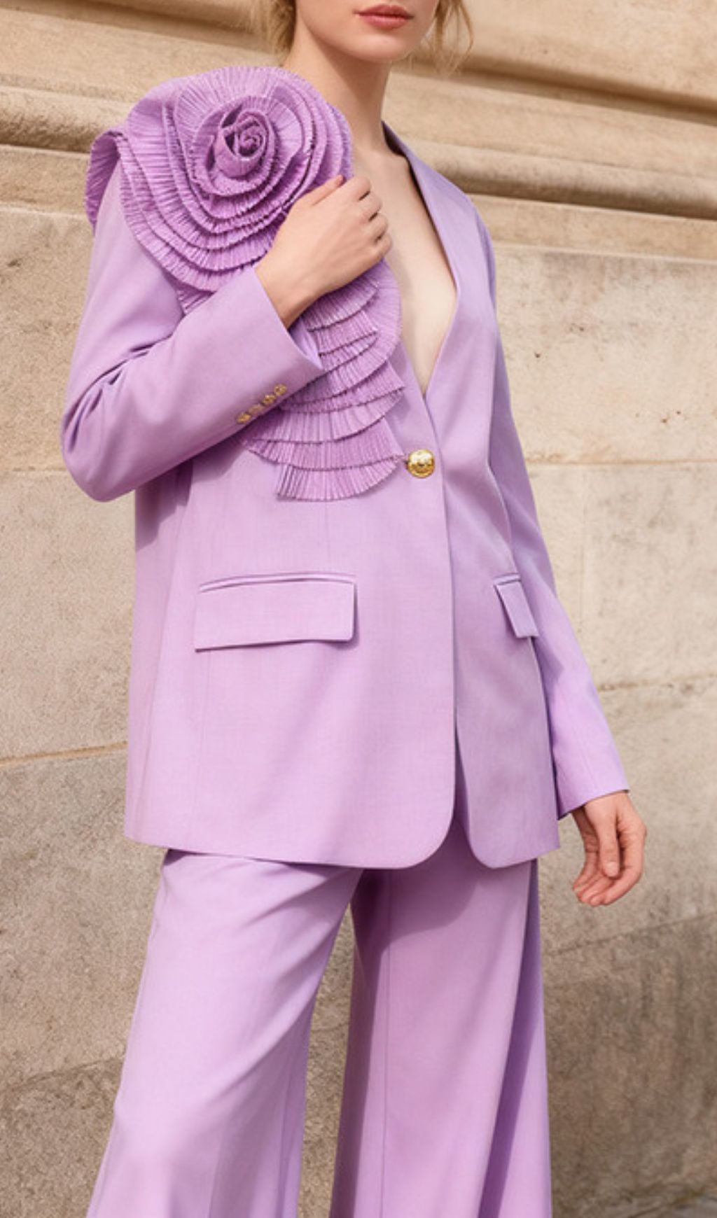 Idella Statement Pleated Flower Blazer - Chic Lavender Tailored Jacket