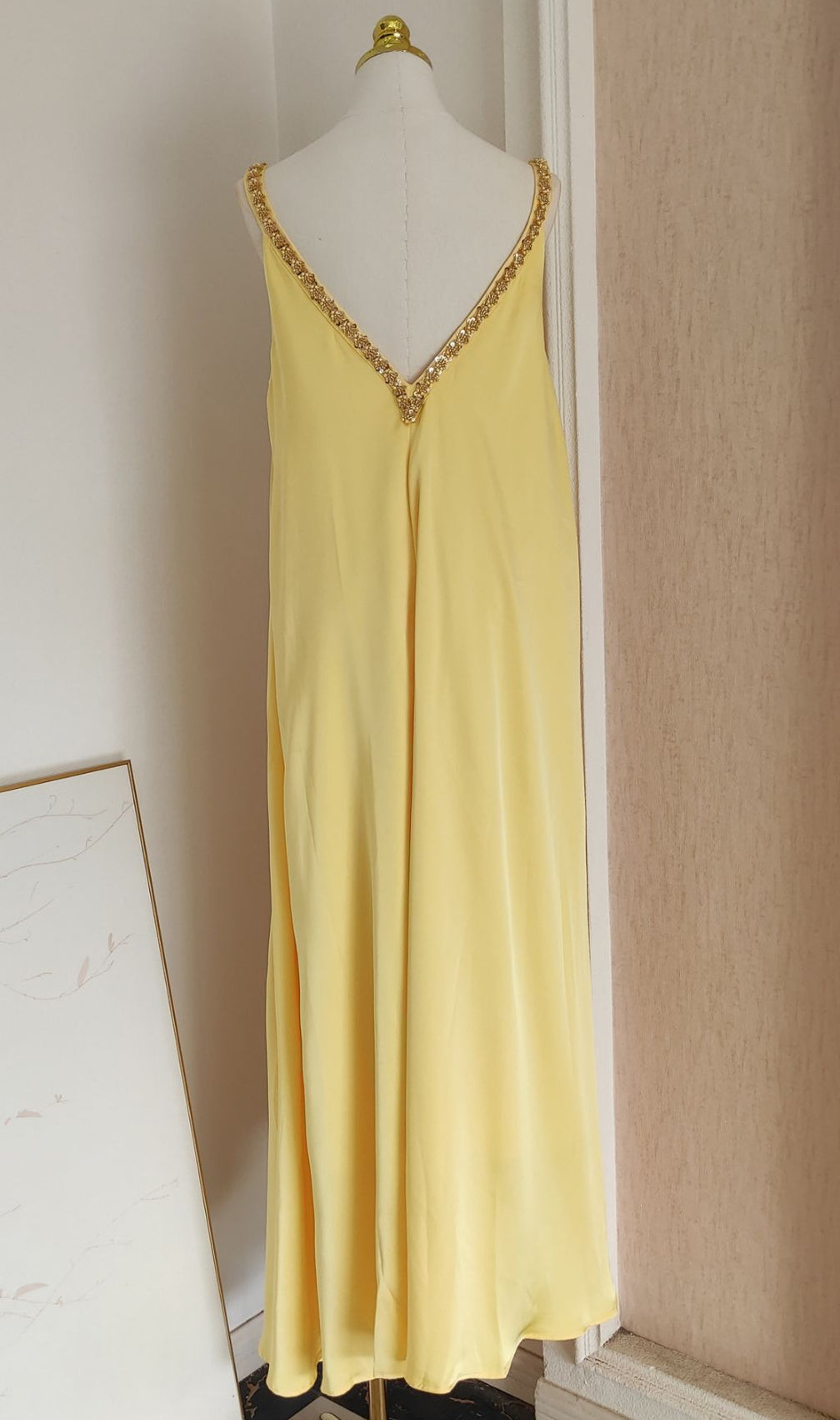 Inge Radiant Yellow Halter Maxi Dress with 3D Floral Appliques - Chic Flowy Gown