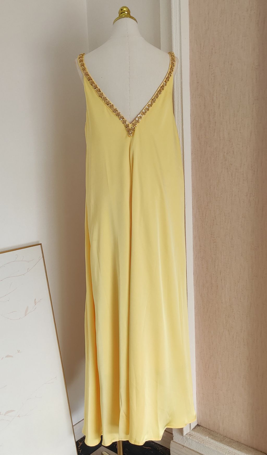 Inge Radiant Yellow Halter Maxi Dress with 3D Floral Appliques - Chic Flowy Gown