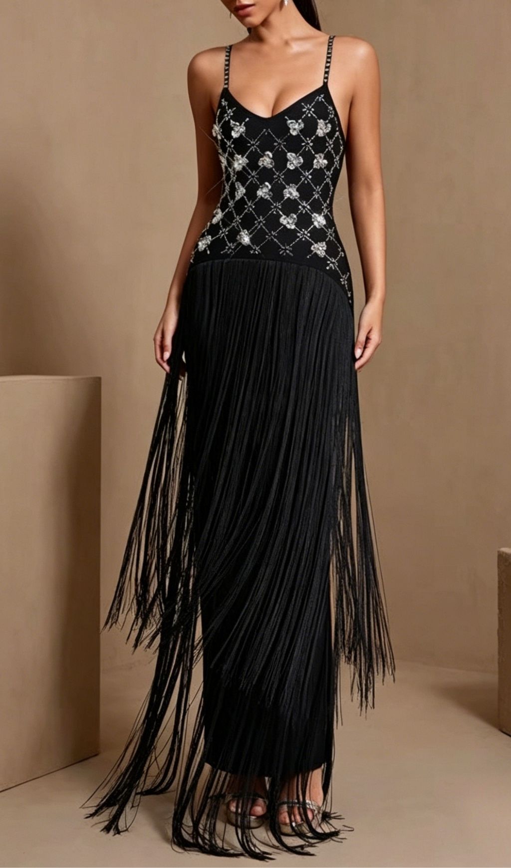 Koby Strappy Diamante Tassel Bandage Maxi Dress