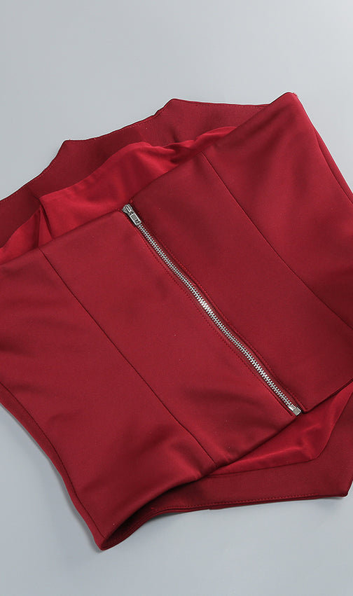 Isley Red Dazzling Embellished Strapless Corset Top & Maxi Skirt Set