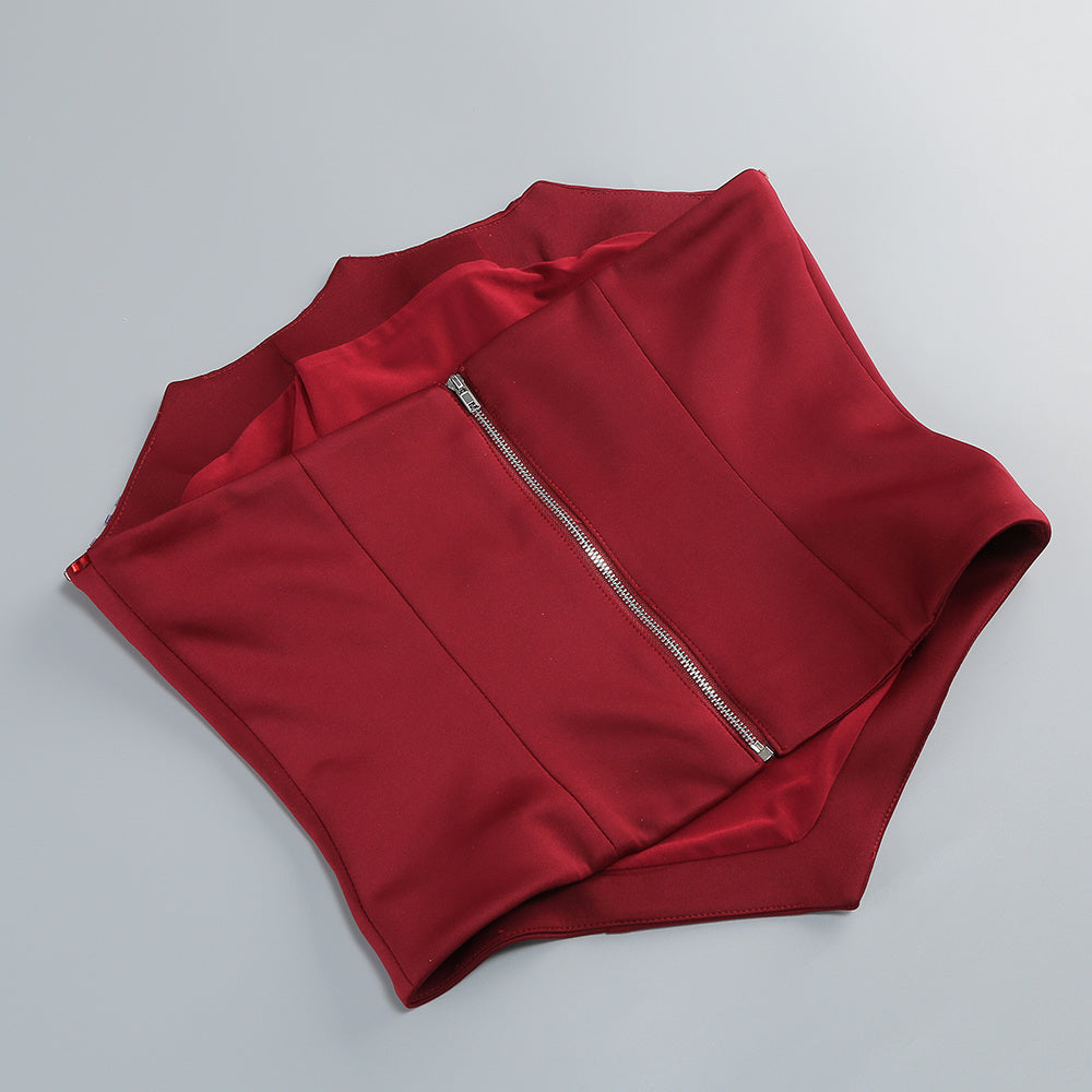 Isley Red Dazzling Embellished Strapless Corset Top & Maxi Skirt Set