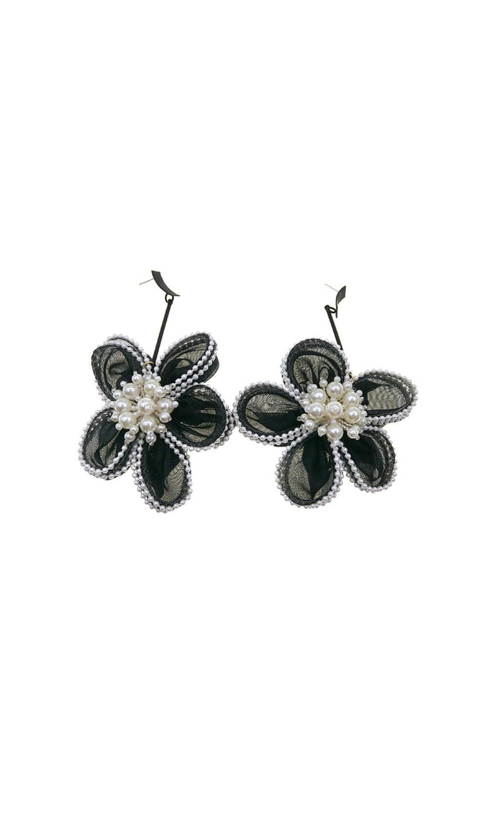 Aura Black Lace Flower Pearl Earrings