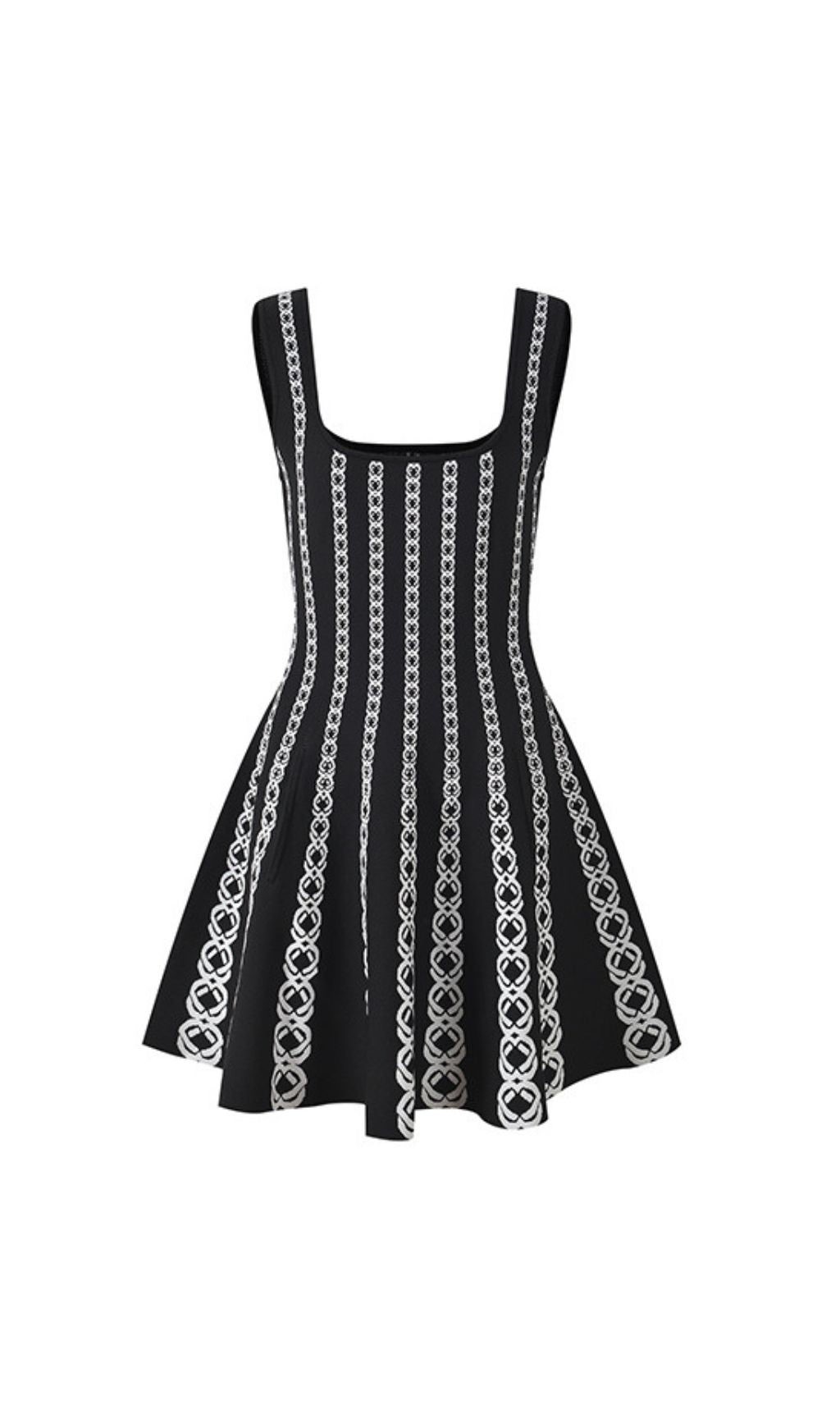Russel Jacquard Sleeveless Fit & Flare Mini Dress - Black & White Pattern