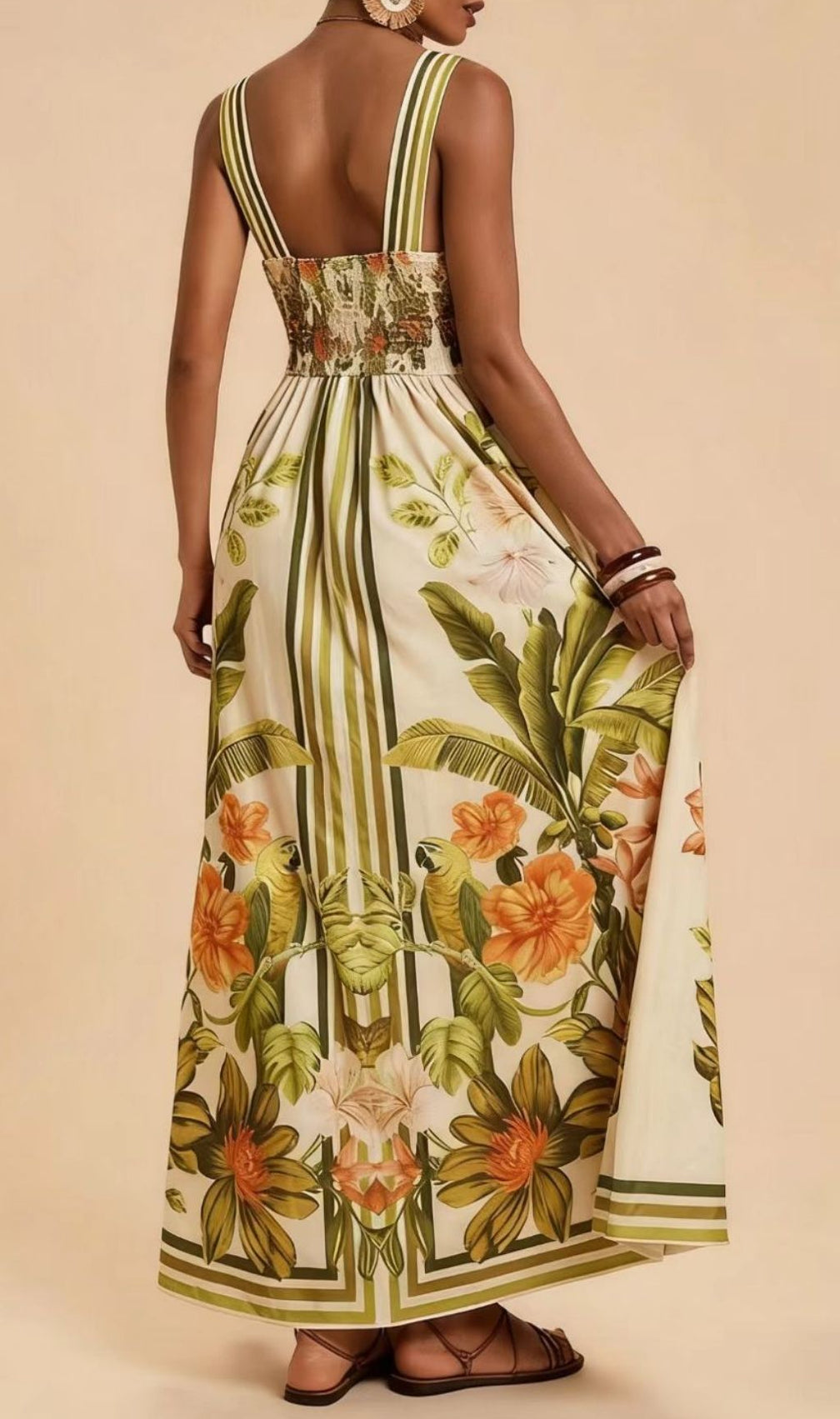 Laibah V-Neck Flower Printed Maxi Dress