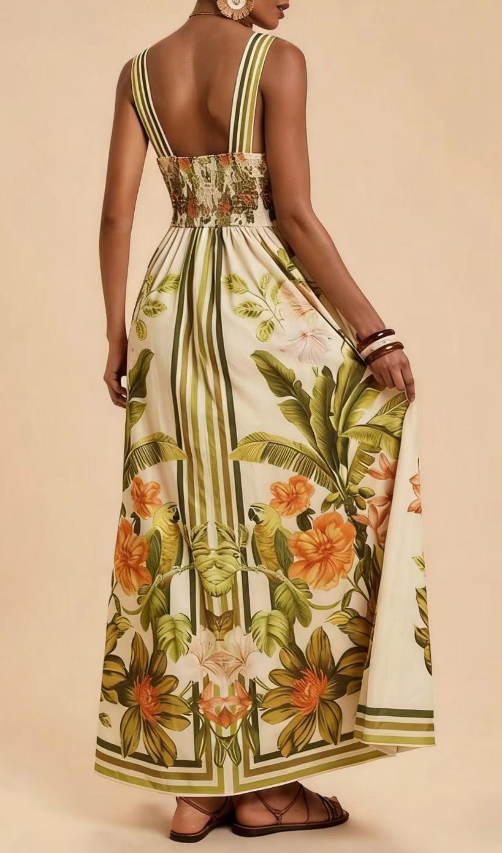 Laibah V-Neck Flower Printed Maxi Dress