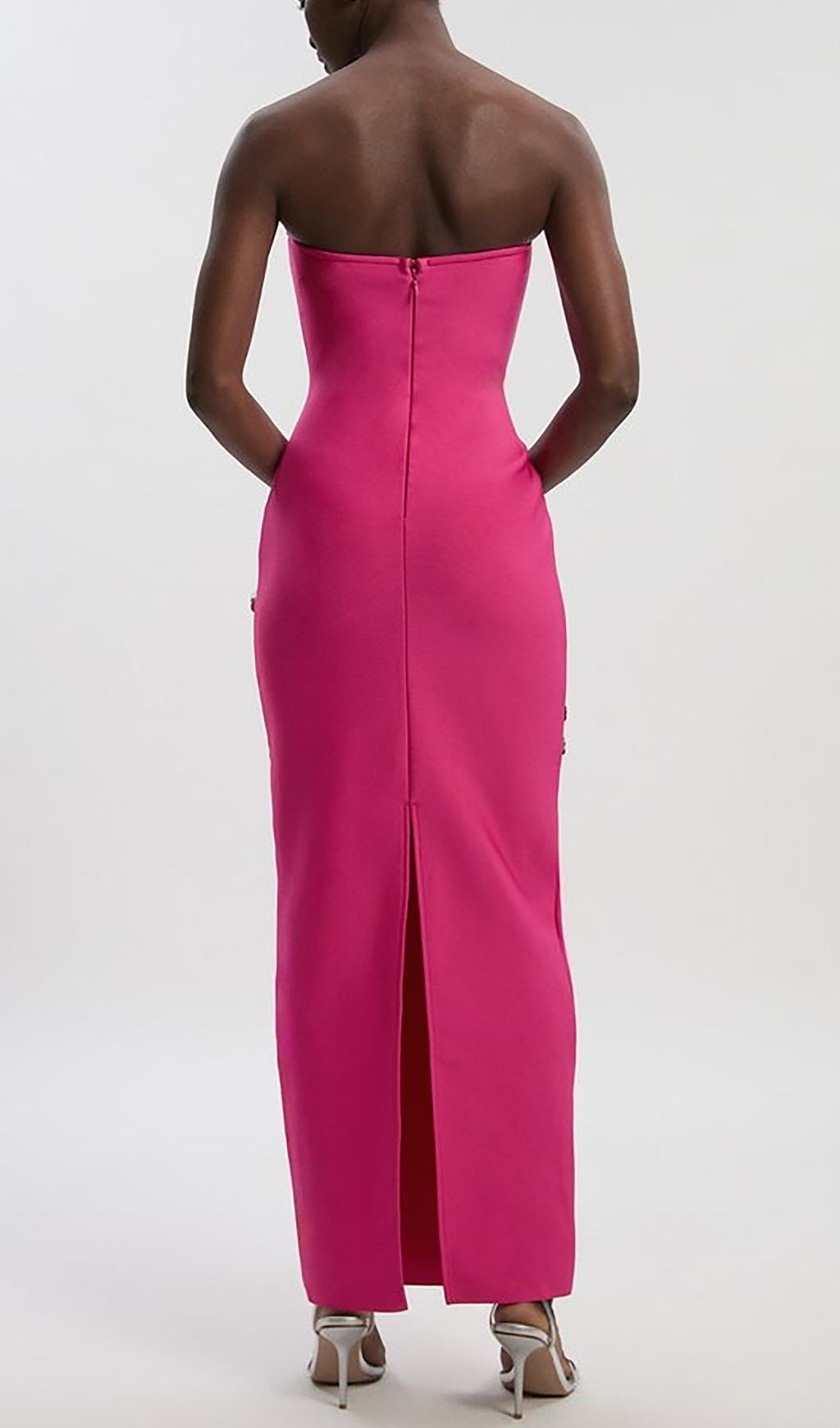 Fuchsia Pink Strapless Floral Sequin Bandage Maxi Gown