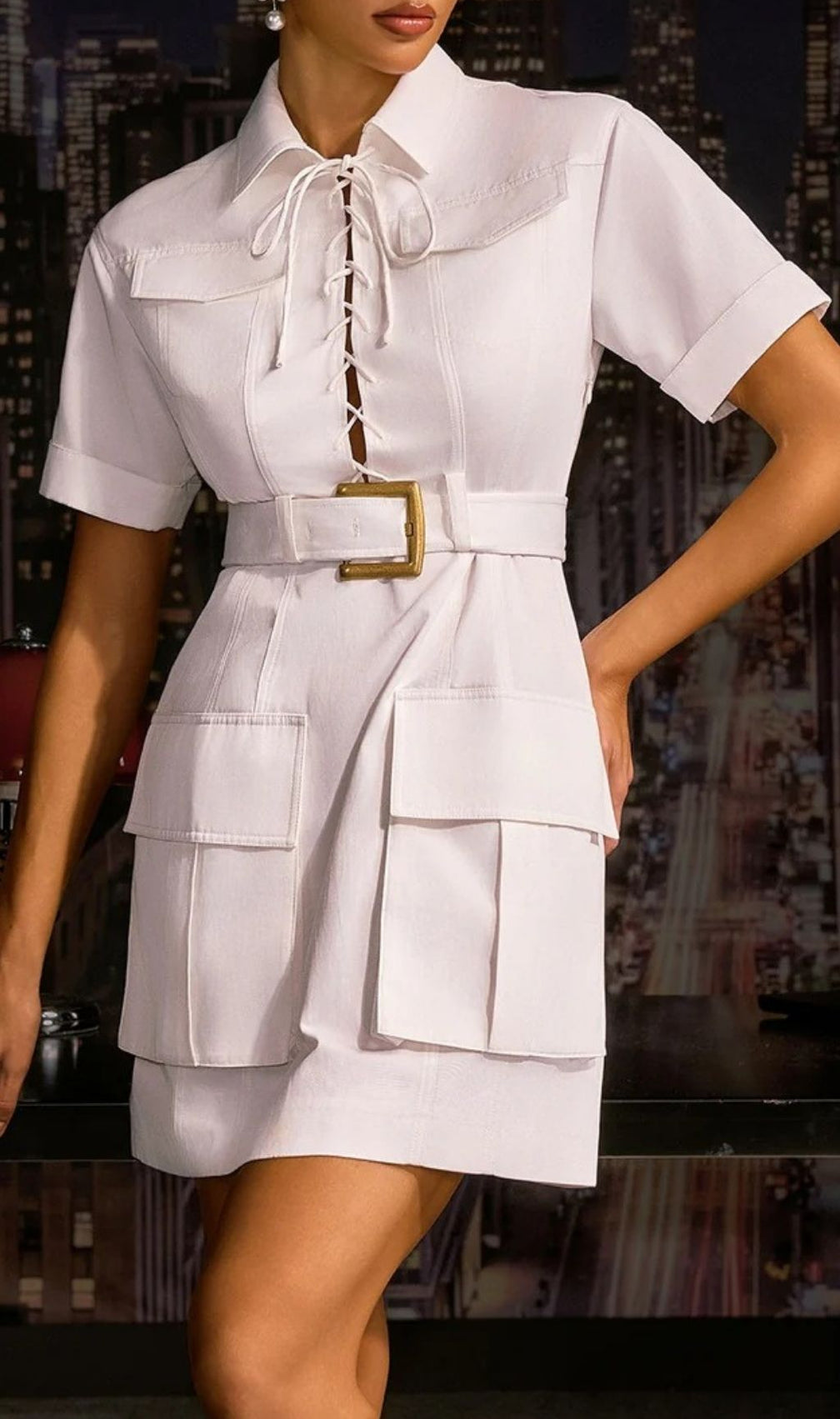 Angelita Utility Chic Lace-Up Mini Dress with Belt