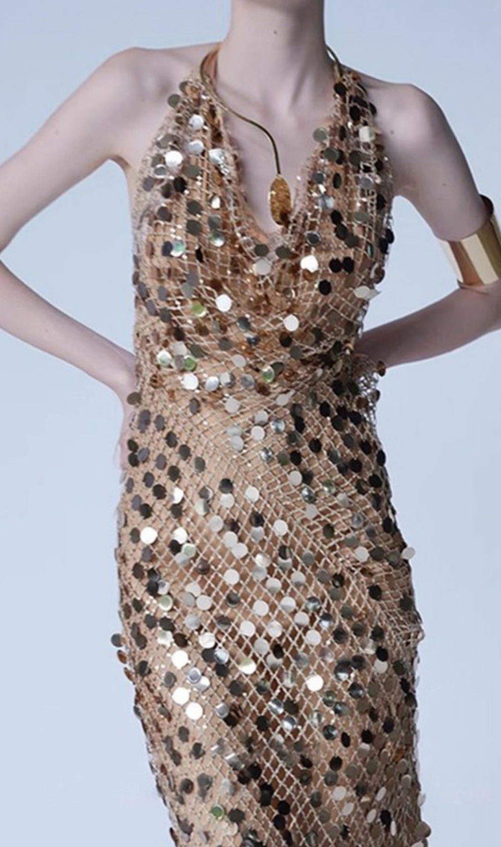 Averixal Glamorous Gold Sequin Backless Halter Maxi Dress – Your Showstopper Gown