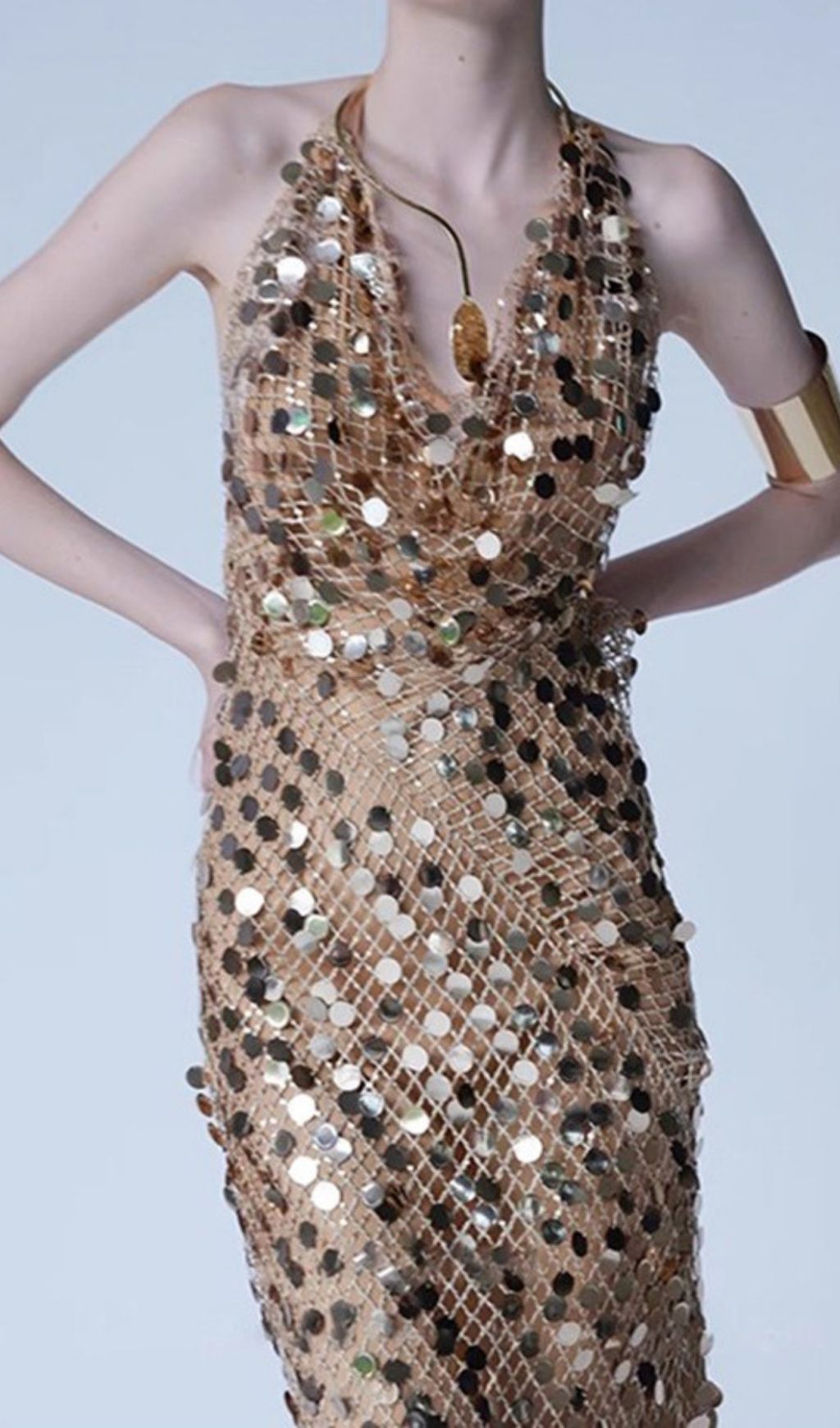 Averixal Glamorous Gold Sequin Backless Halter Maxi Dress – Your Showstopper Gown