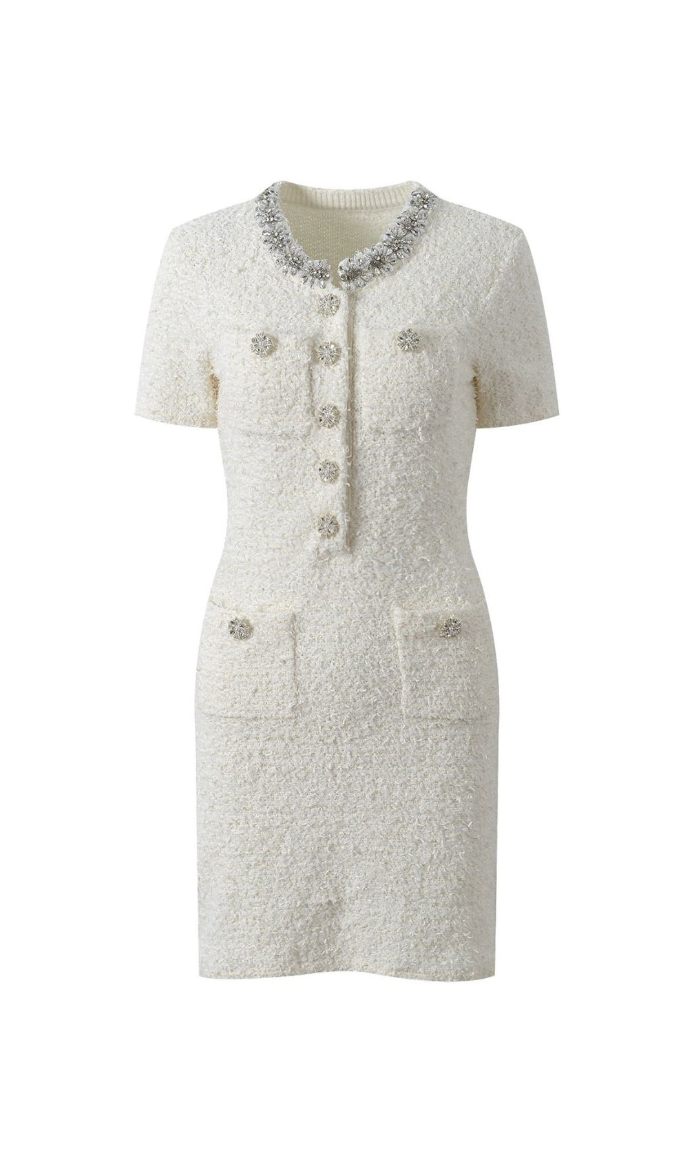 Glamorous Black Embellished Tweed Mini Dress | Crystal Collar Party & Cocktail Dress